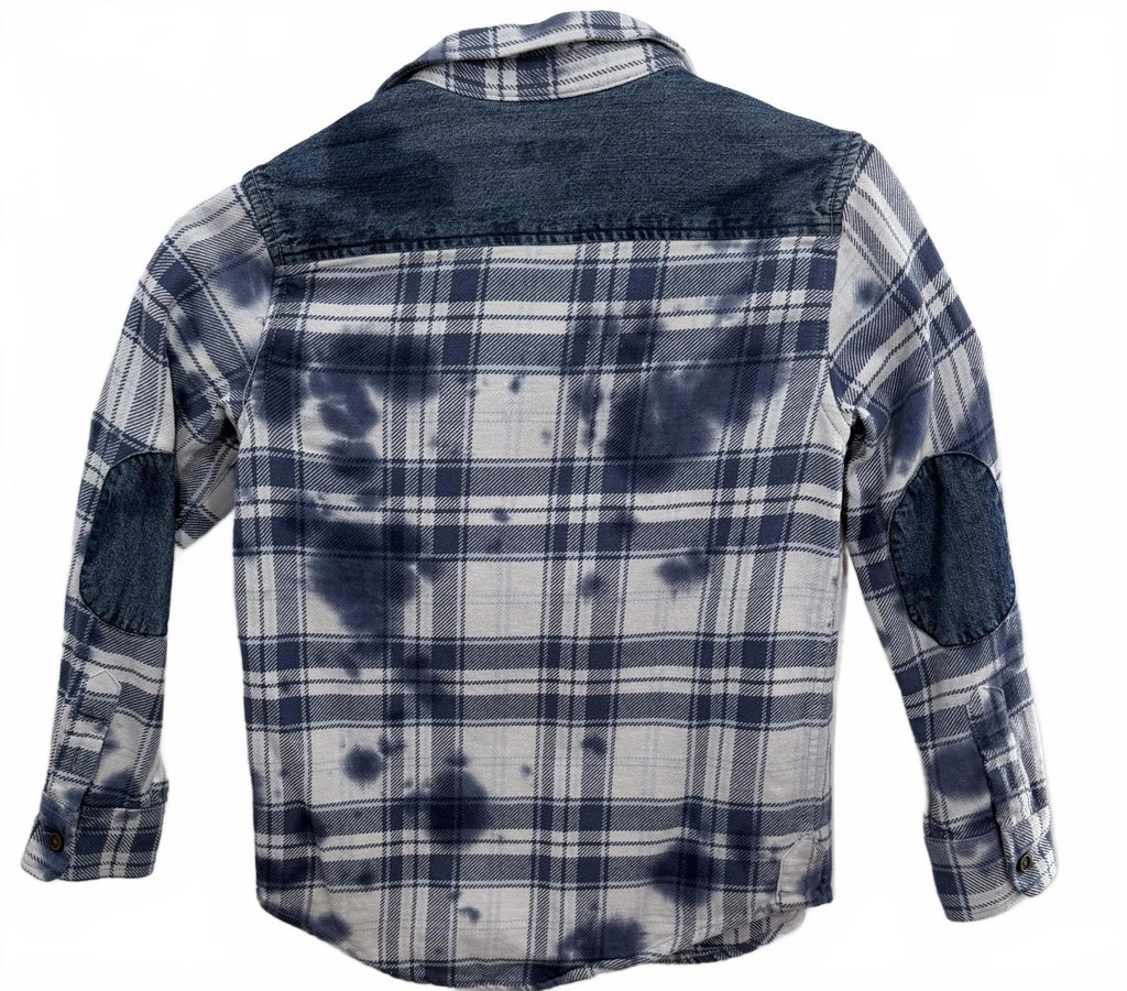 Cat & Jack Boys Blue White Tie-Dye Plaid Flannel Shirt Size S (6/7)