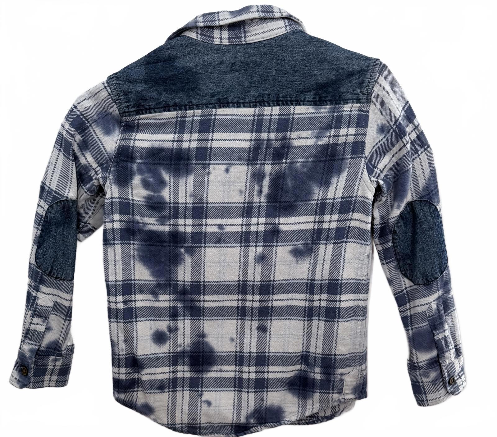 Cat & Jack Boys Blue White Tie-Dye Plaid Flannel Shirt Size S (6/7)