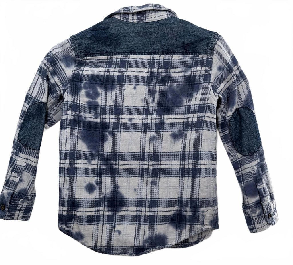 Cat & Jack Boys Blue White Tie-Dye Plaid Flannel Shirt Size S (6/7)