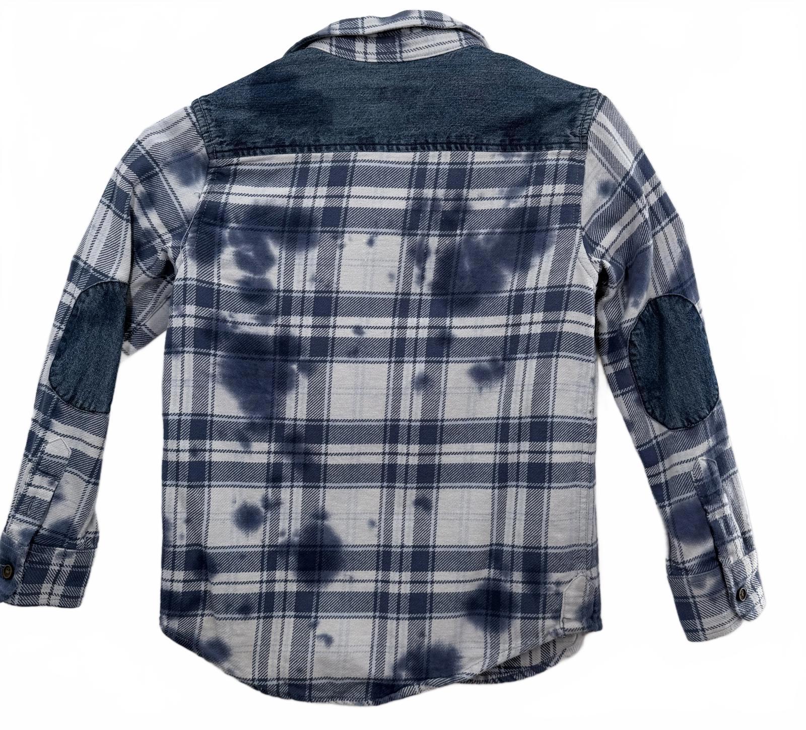 Cat & Jack Boys Blue White Tie-Dye Plaid Flannel Shirt Size S (6/7)