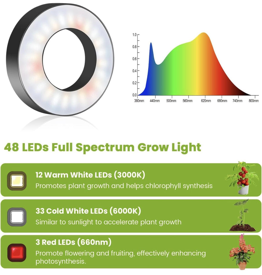 One Indoor Plant Grow Light Halo LED Adjustable Timer 10 Brightness Levels
