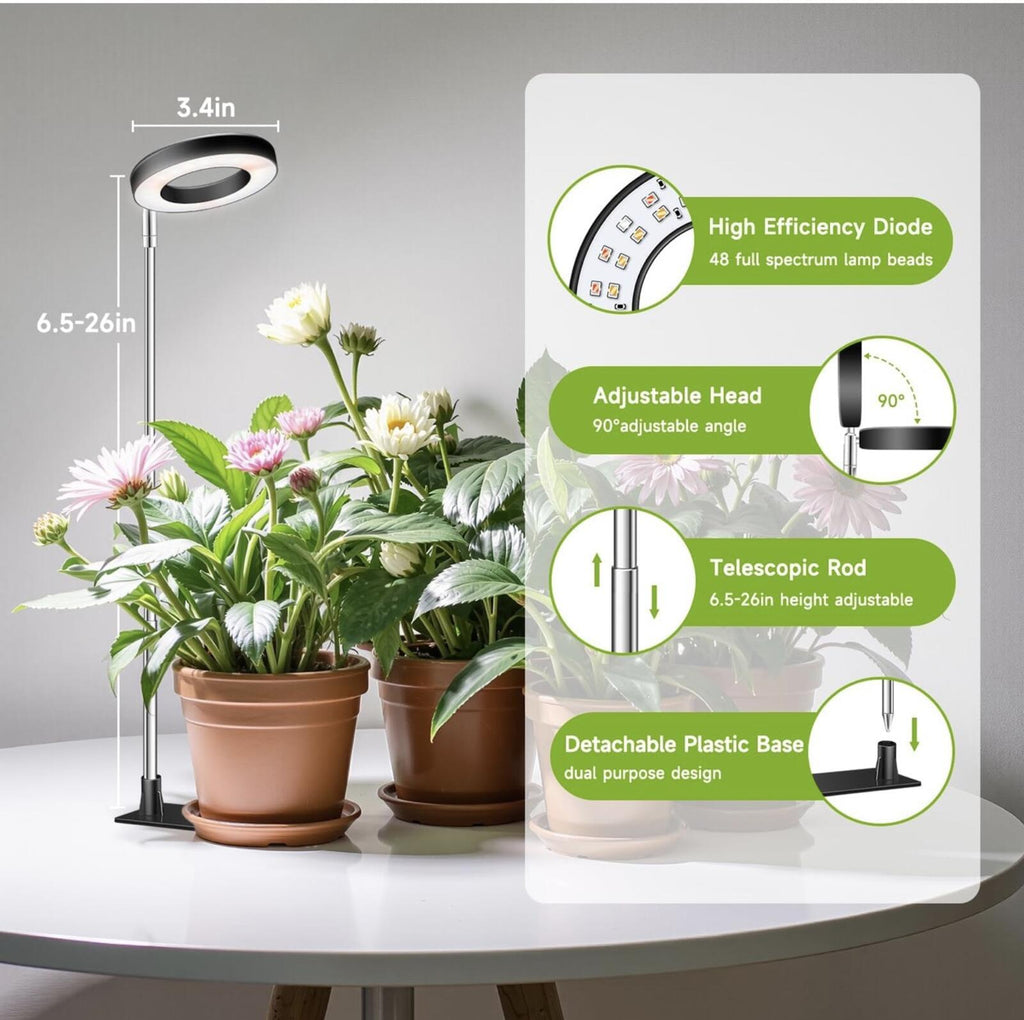 One Indoor Plant Grow Light Halo LED Adjustable Timer 10 Brightness Levels