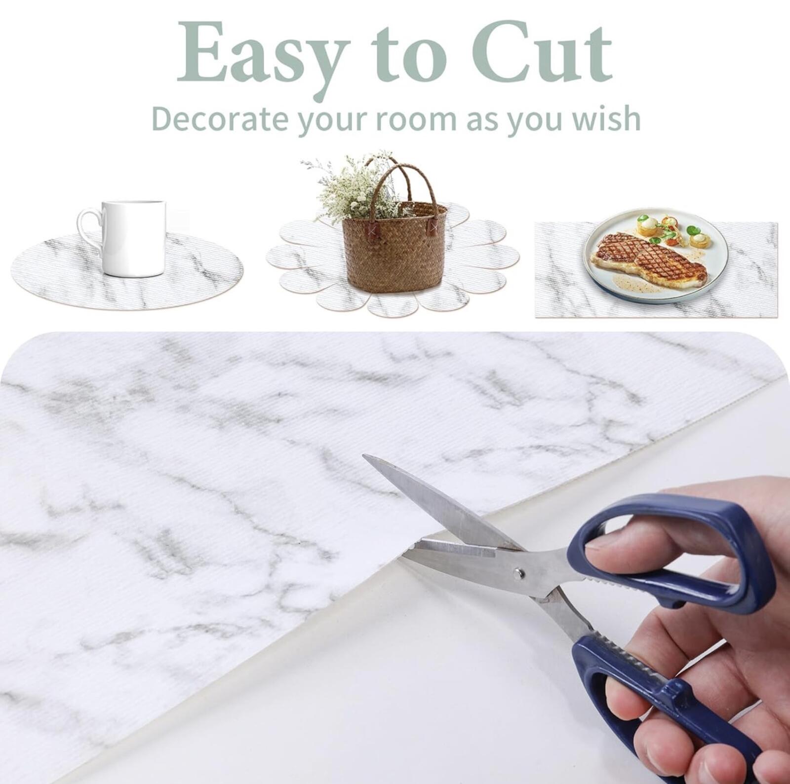 Marble Pattern Kitchen Countertop and Drawer Liners, Easy-Cut, No Glue, White
