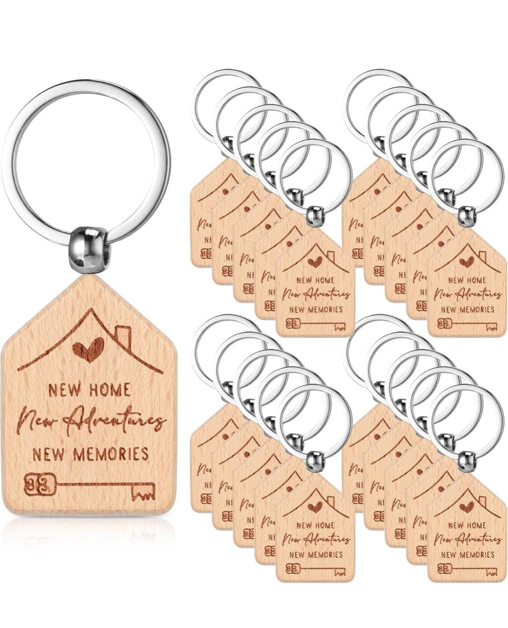 New Home Wooden House Keychain Bulk 20pc Realtor Closing Gift