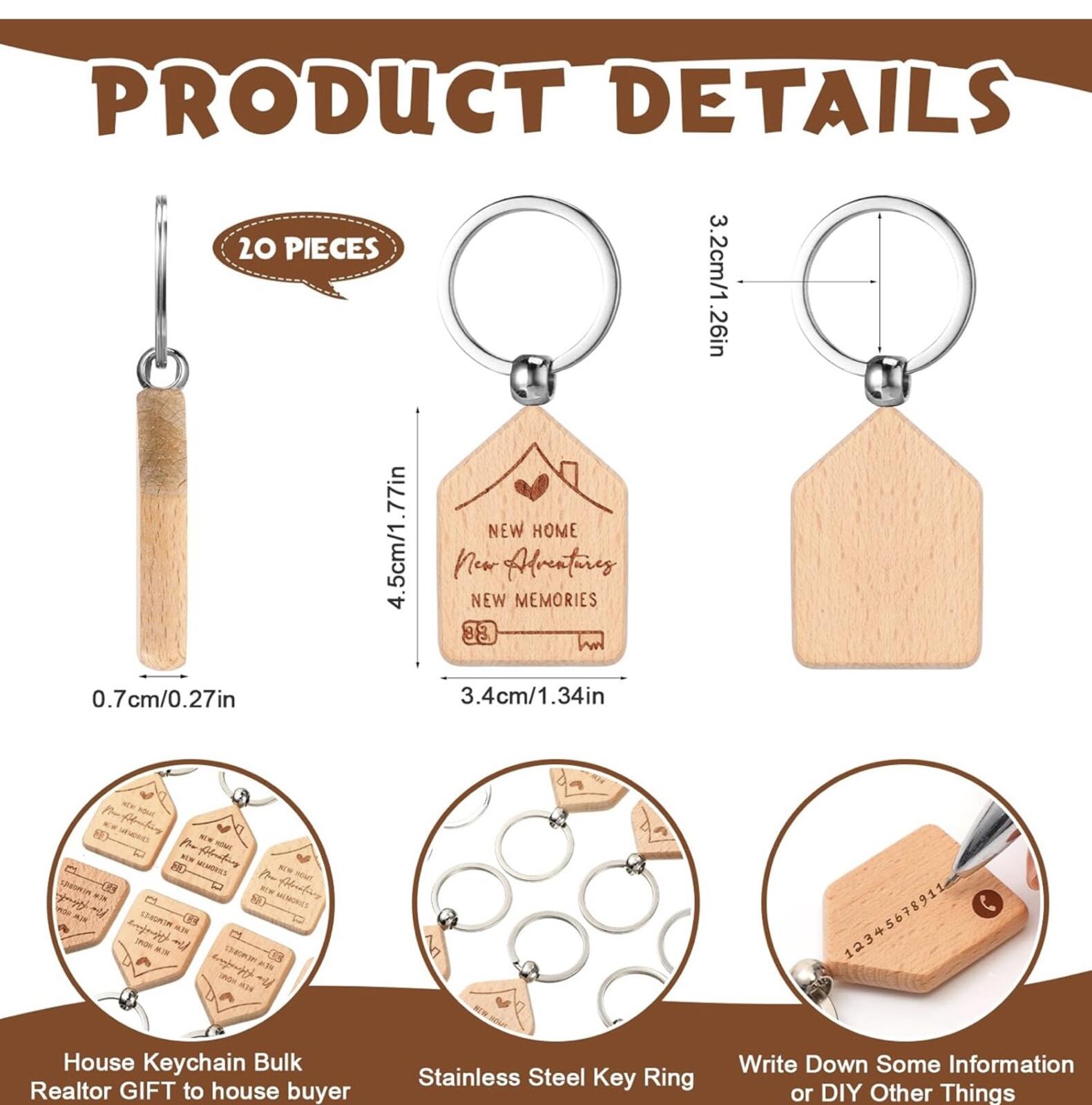 New Home Wooden House Keychain Bulk 20pc Realtor Closing Gift