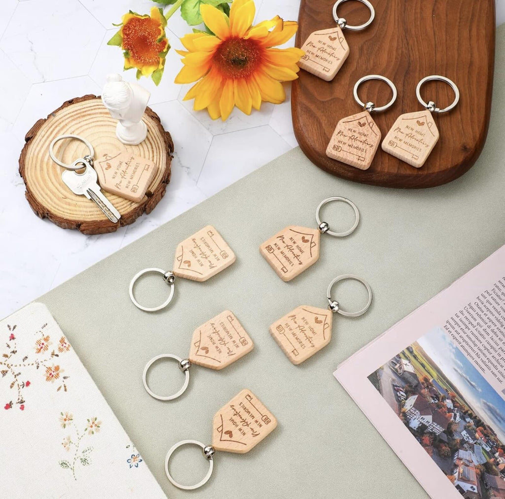 New Home Wooden House Keychain Bulk 20pc Realtor Closing Gift