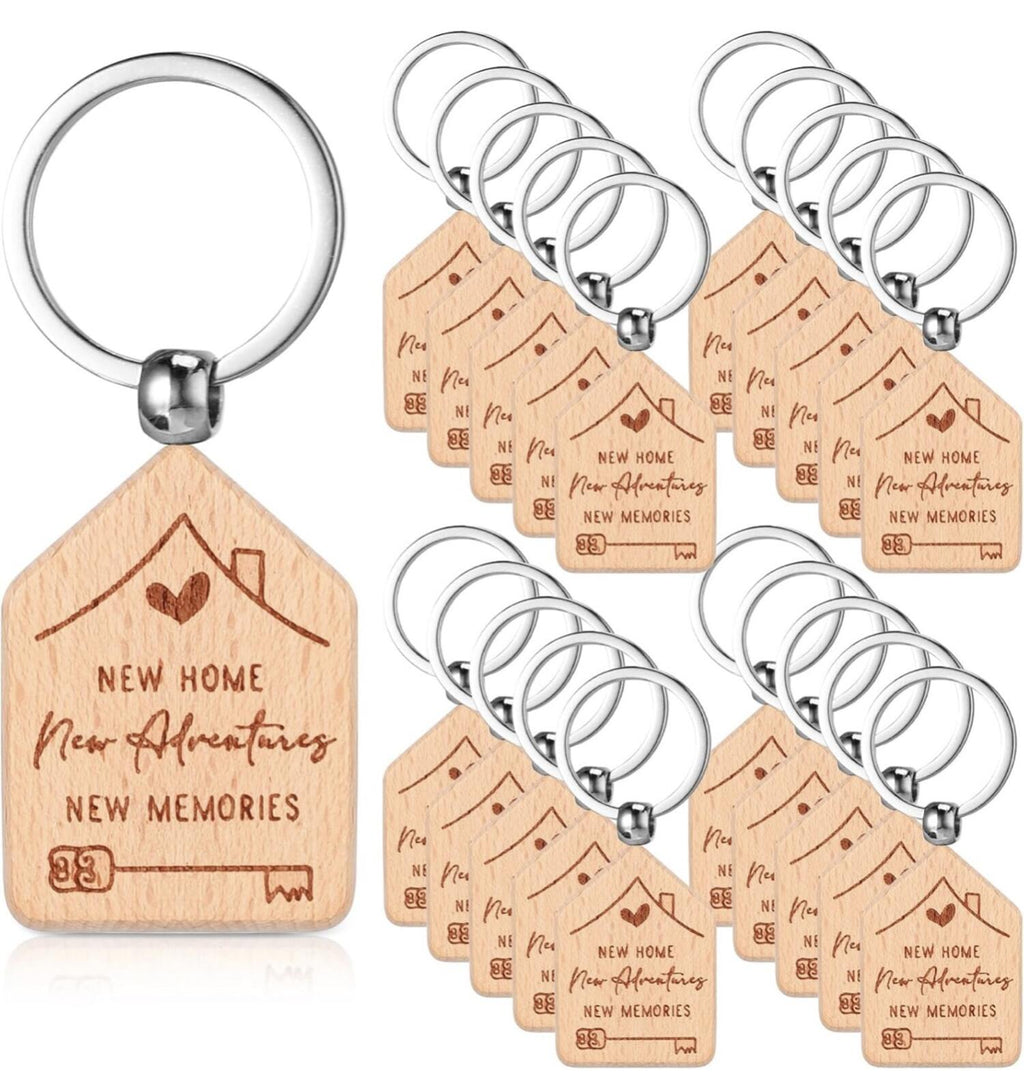 New Home Wooden House Keychain Bulk 20pc Realtor Closing Gift