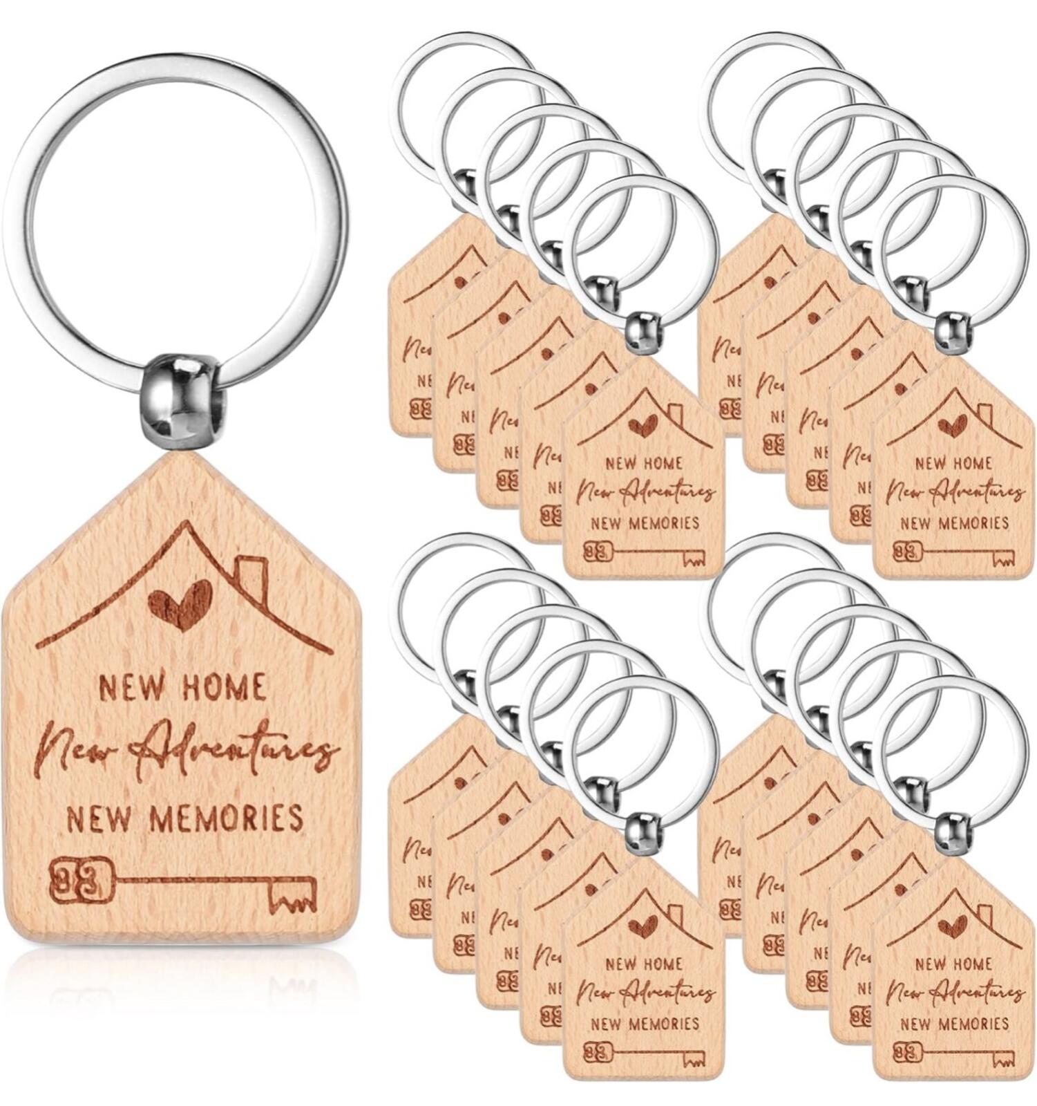 New Home Wooden House Keychain Bulk 20pc Realtor Closing Gift