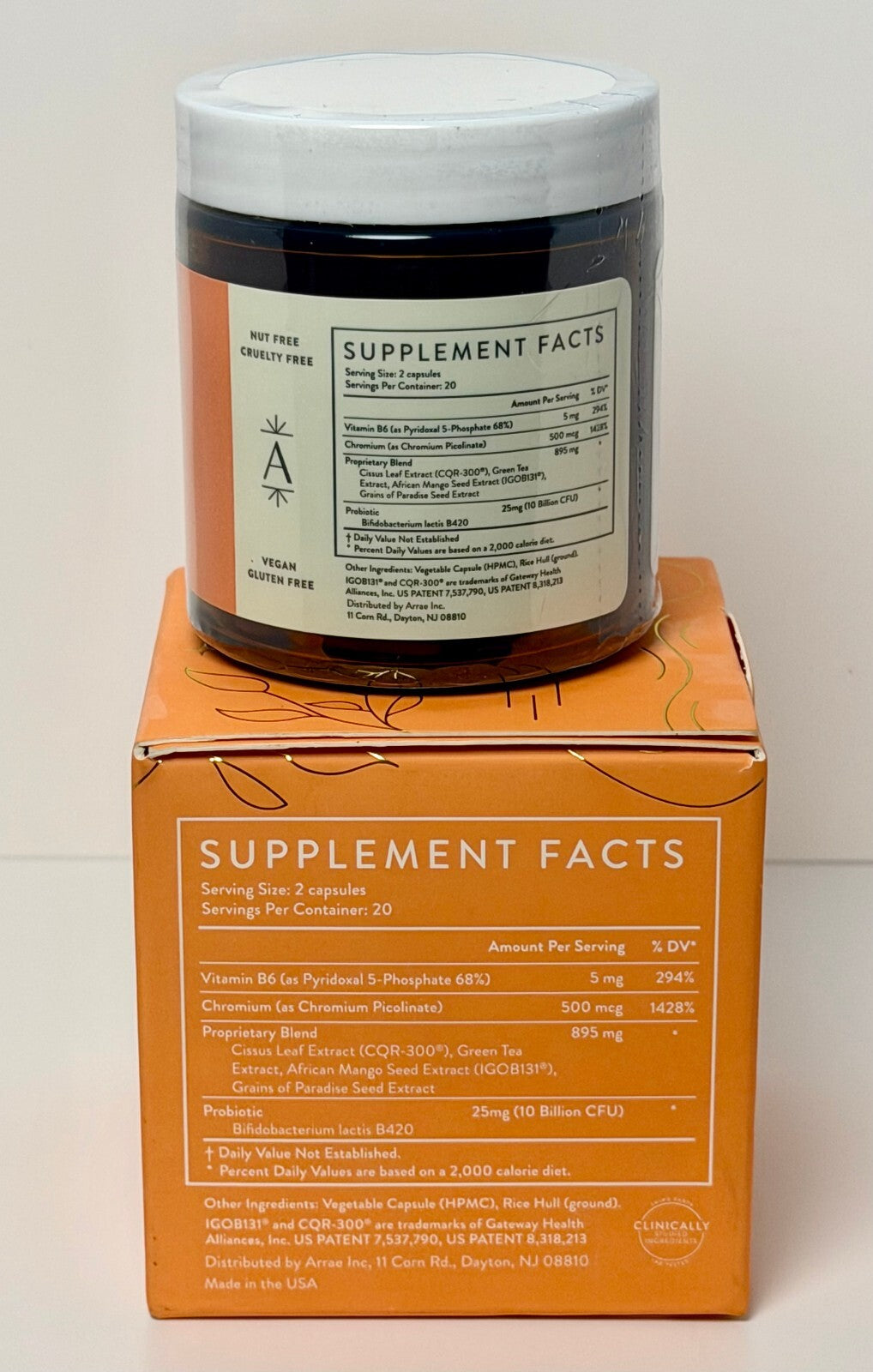 Arrae MB-1 vegan metabolism and probiotic capsules