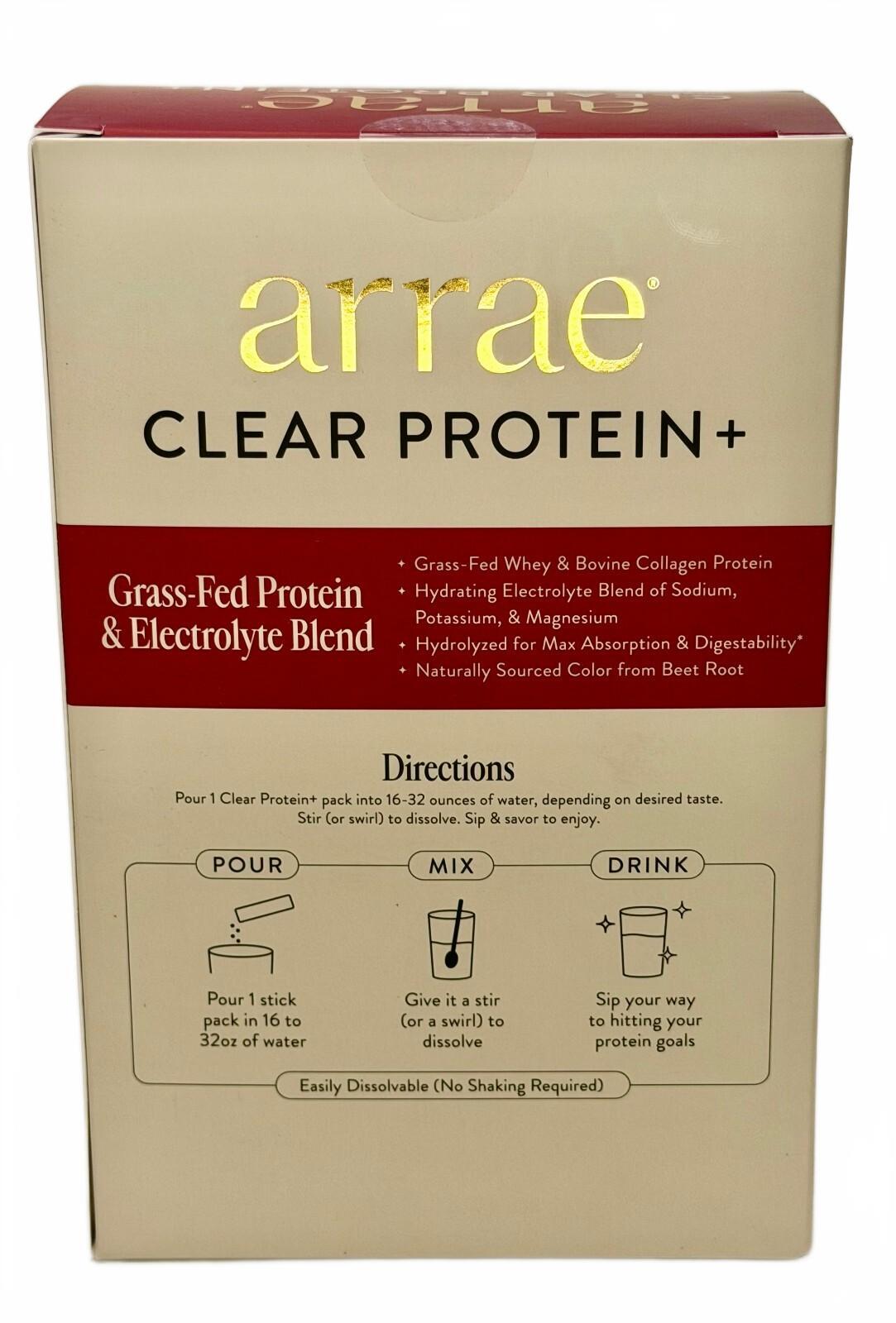 Arrae Clear Protein+ stick packs, 15 g protein and 0 g sugar each