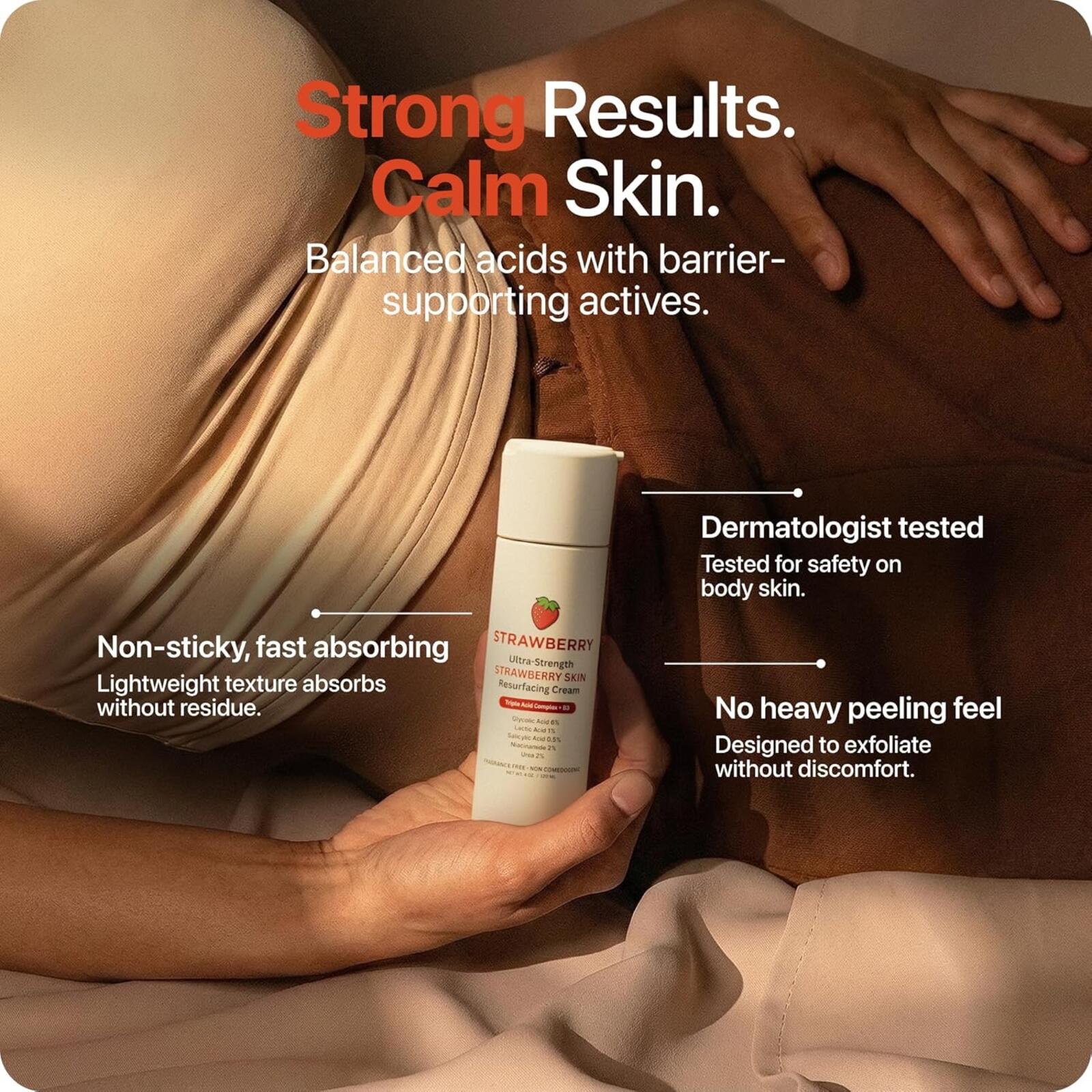 Strawberry Ultra Strength Skin Resurfacing Cream 4oz Triple Acid Complex + B3