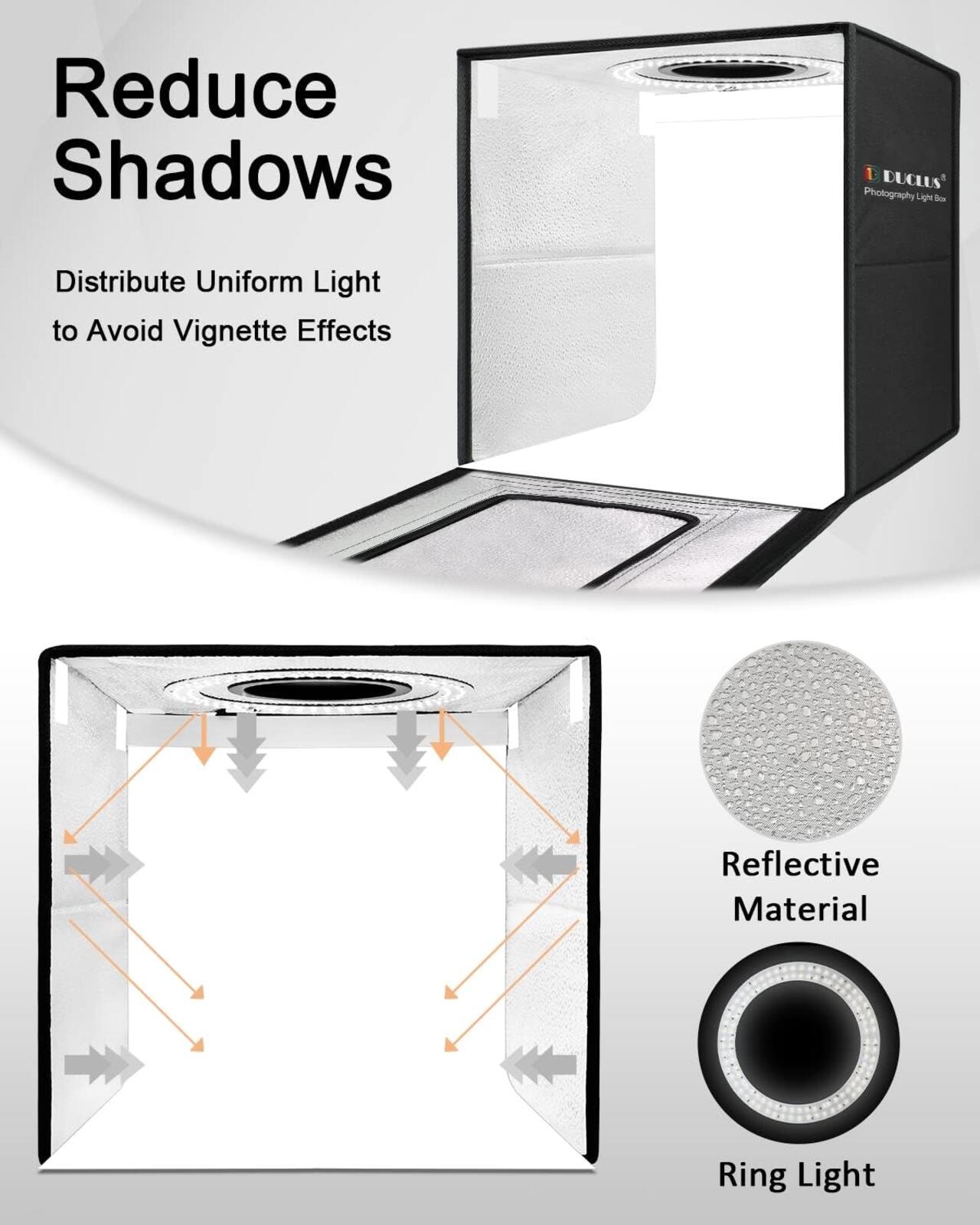 DUCLUS 16x16 Light Box Photography Studio 160 LED 6 Backdrop Product Photos