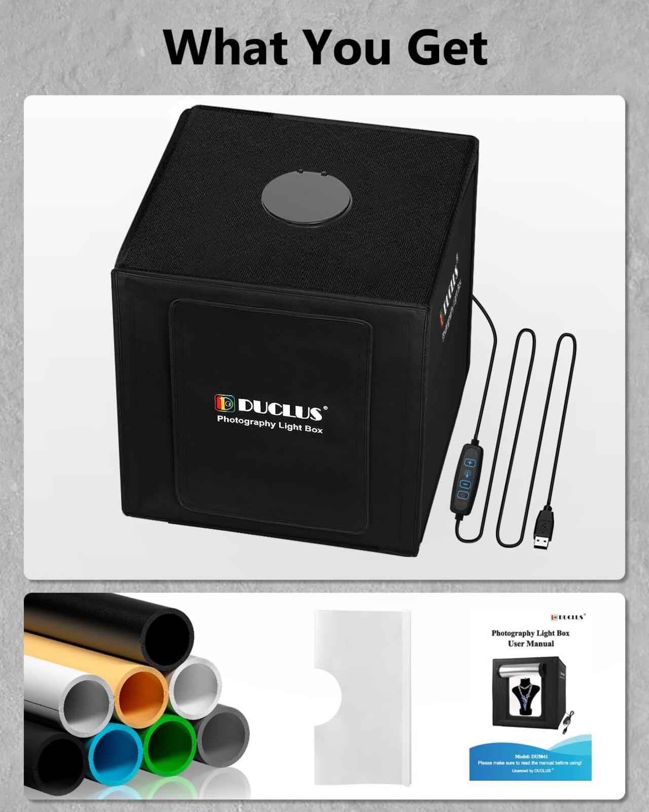 DUCLUS 16x16 Light Box Photography Studio 160 LED 6 Backdrop Product Photos