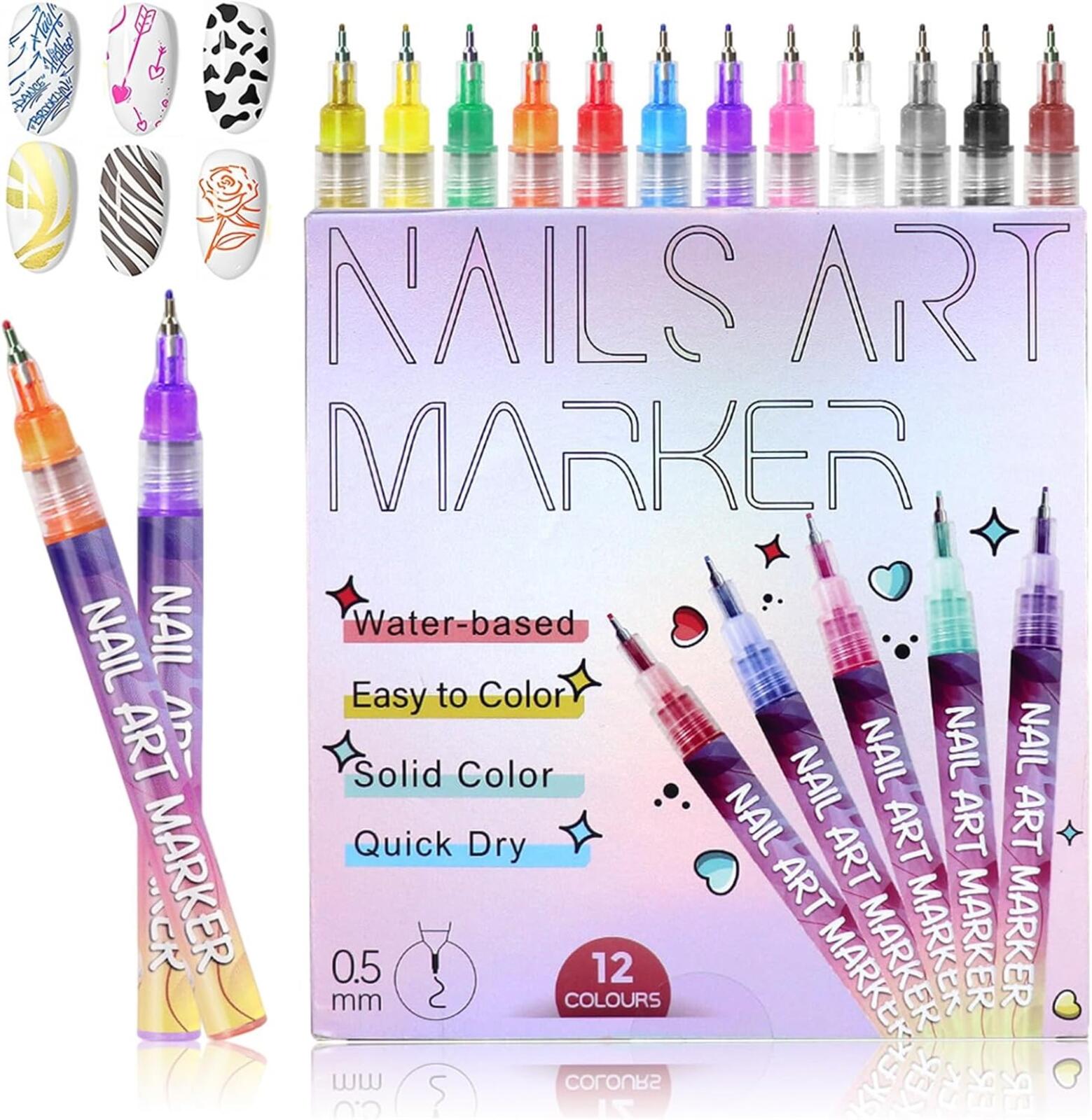 Nails Art Marker Set 12 Colors Water-Based Quick Dry Nail Polish Pens