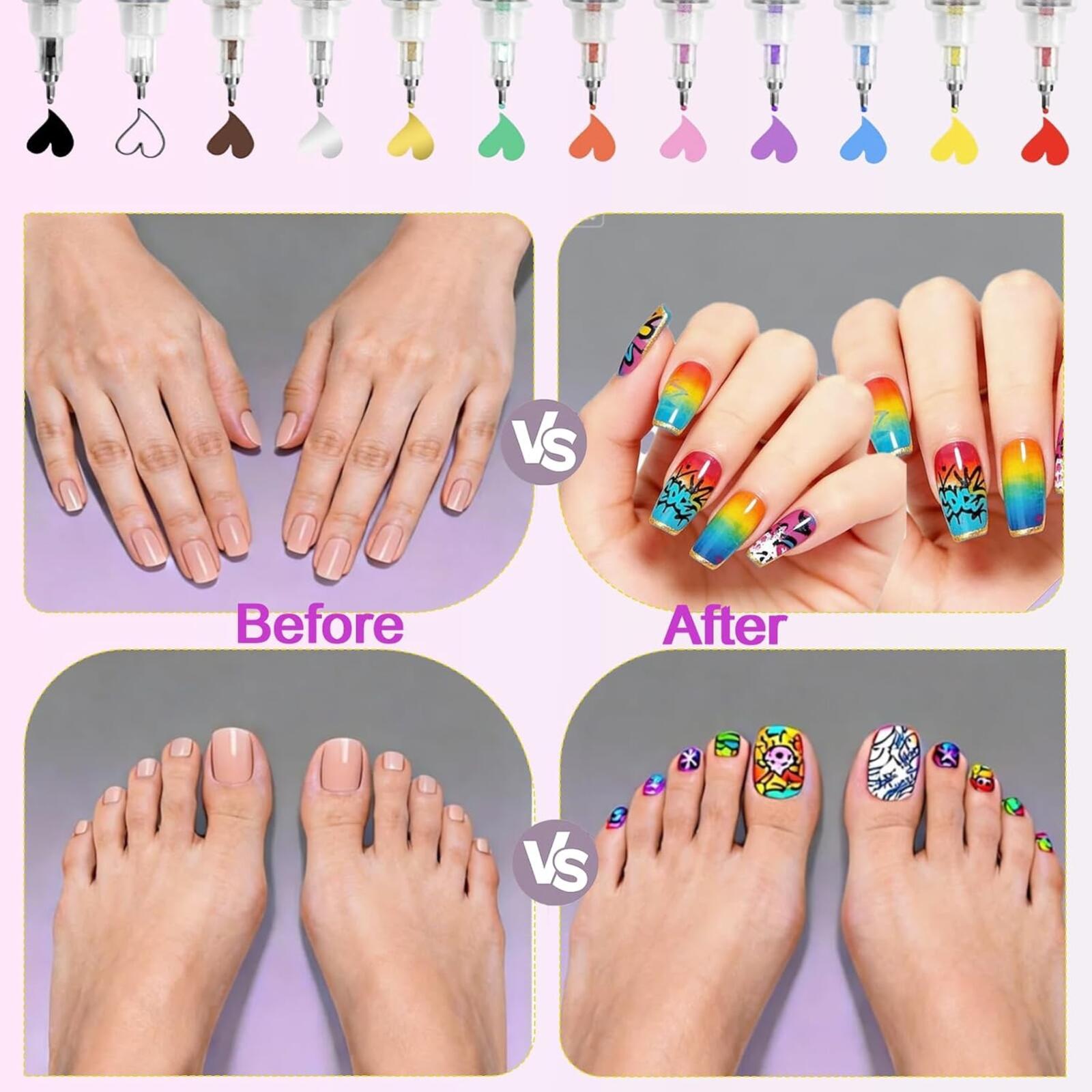 Nails Art Marker Set 12 Colors Water-Based Quick Dry Nail Polish Pens