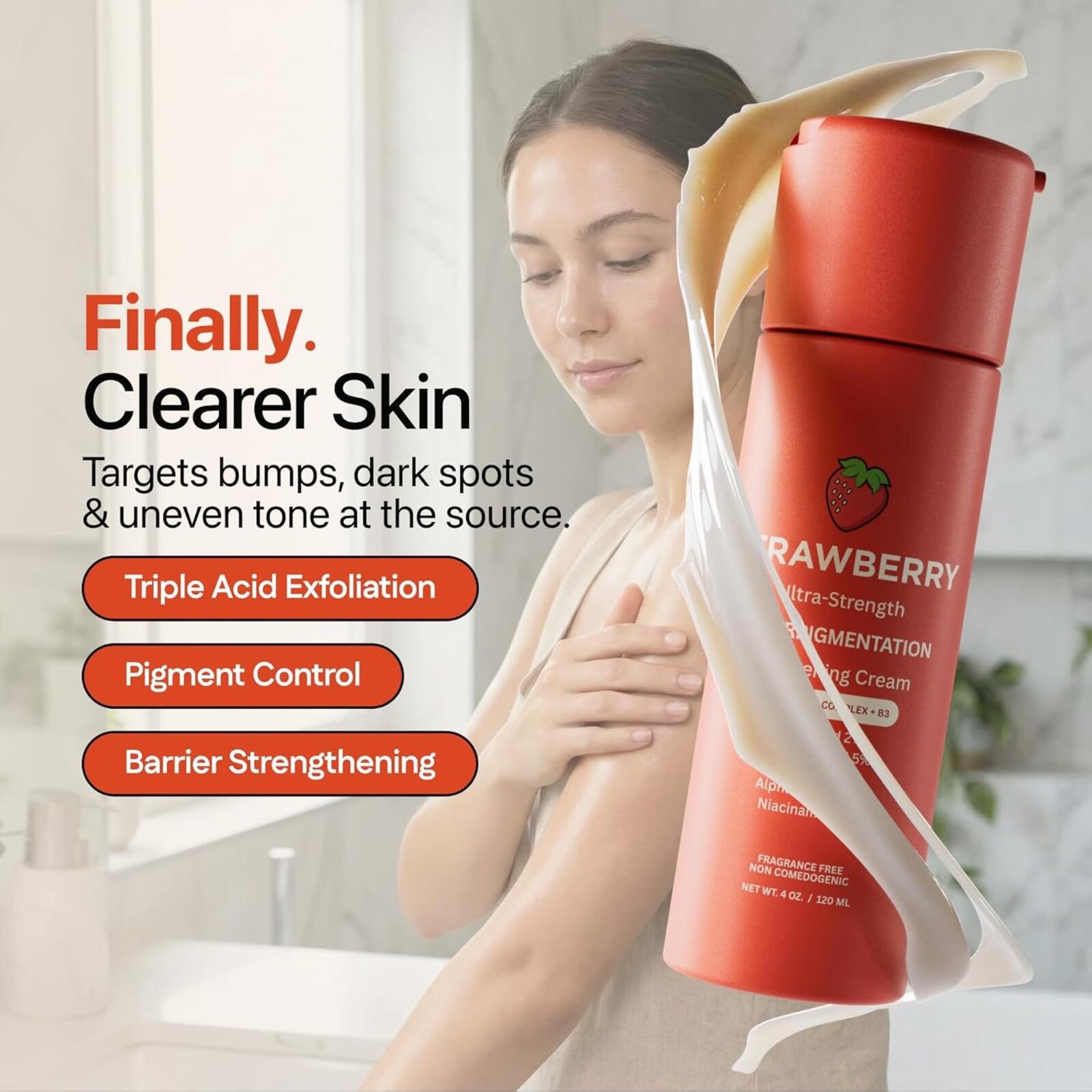Strawberry Ultra Strength Hyperpigmentation Brightening Cream 4oz Triple Acid