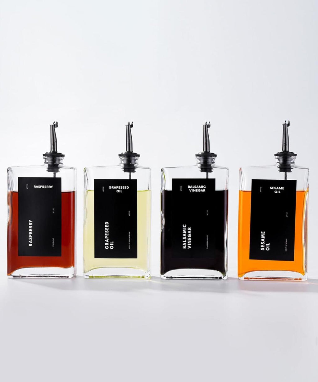 Set of 4 Glass Oil and Vinegar Dispensers with Pour Spouts - Clear
