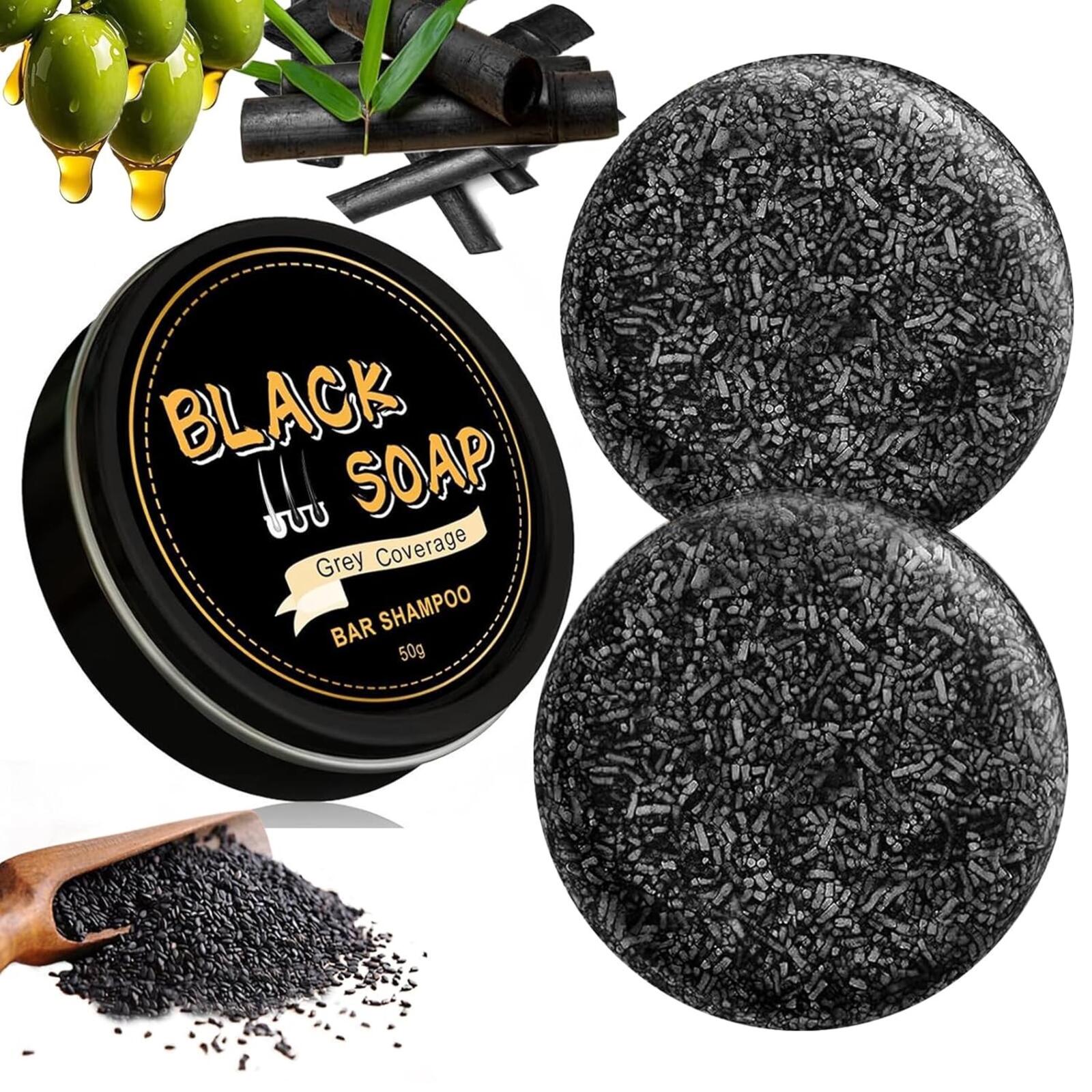Black Soap Bar Shampoo with Bamboo Charcoal and Ginseng - 50g, Deep Cleansing