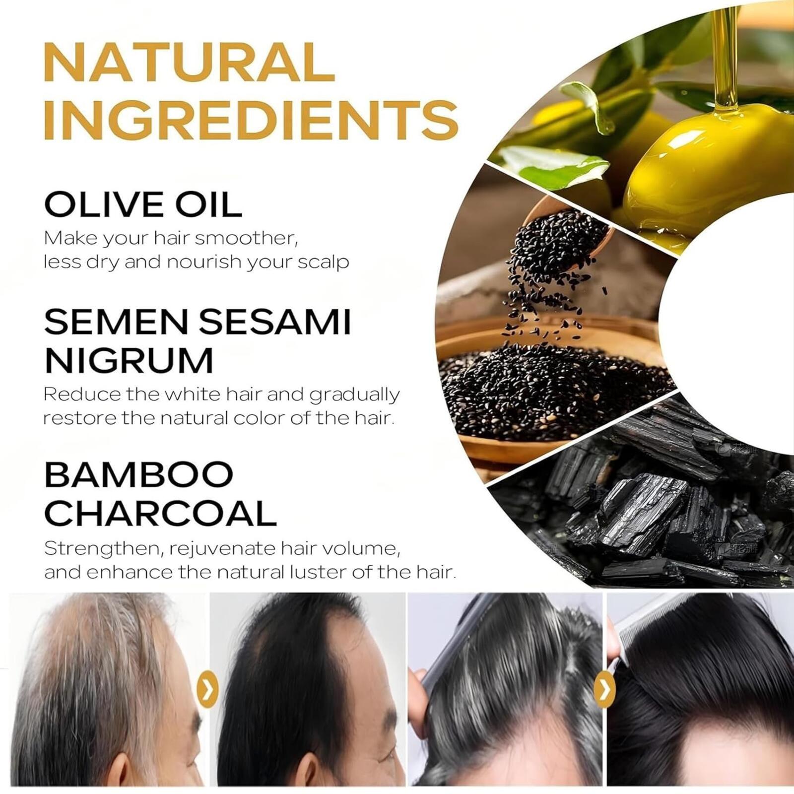 Black Soap Bar Shampoo with Bamboo Charcoal and Ginseng - 50g, Deep Cleansing