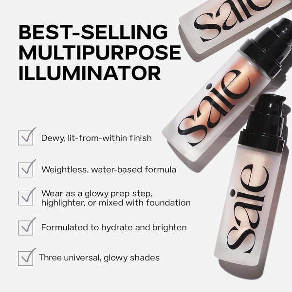 Saie Multipurpose Illuminator Dewy Highlighter Water-Based Glow- Roseglow (1 oz)