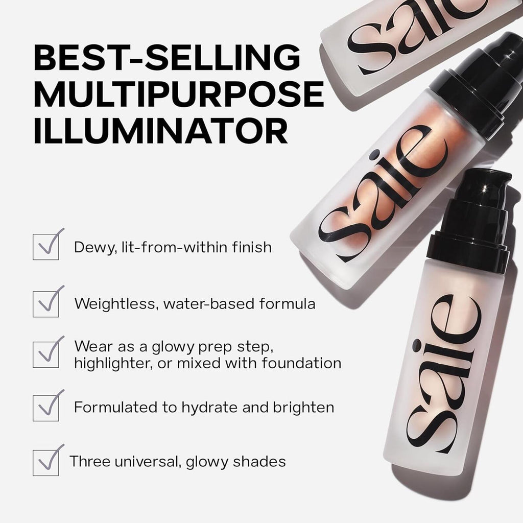 Saie Multipurpose Illuminator Dewy Liquid Highlighter Water Based Roseglow 1 oz