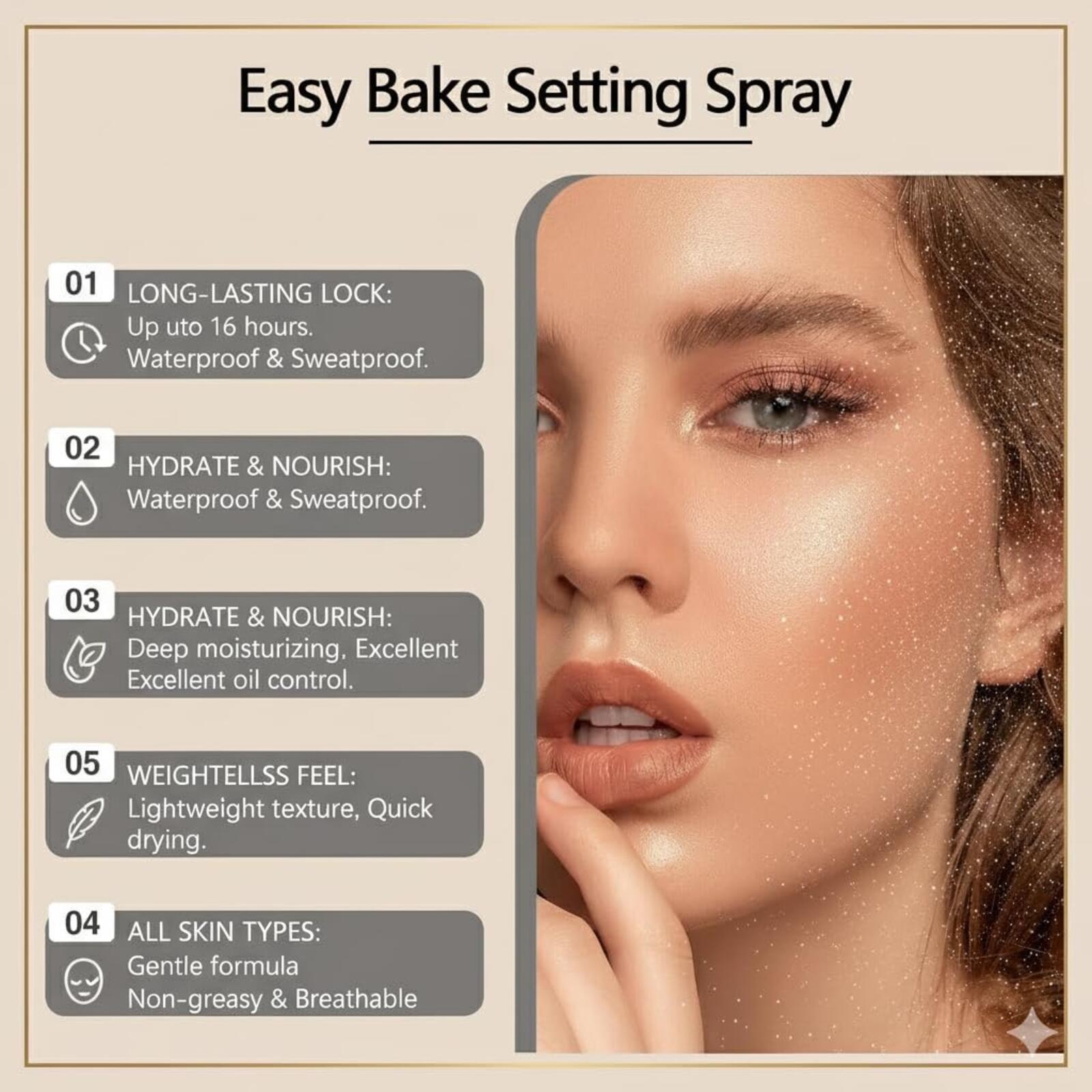 Easy Bake Setting Spray – Waterproof Long-Lasting Makeup Lock (100ml)