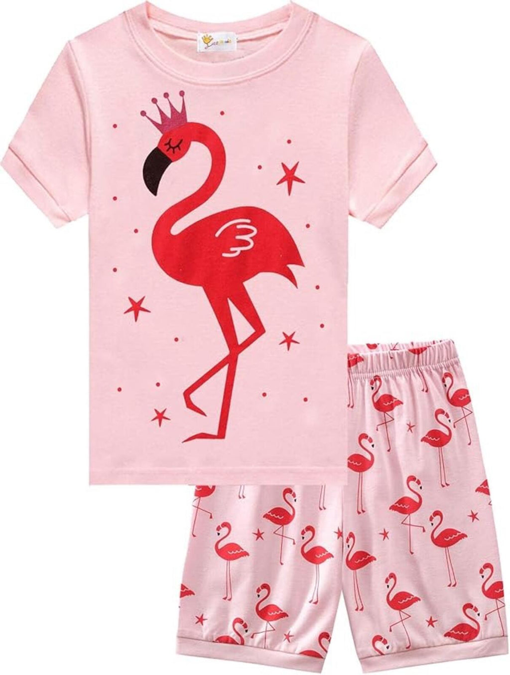 Girls Pink Flamingo Pajama Set Short Sleeve Cotton Size 3T