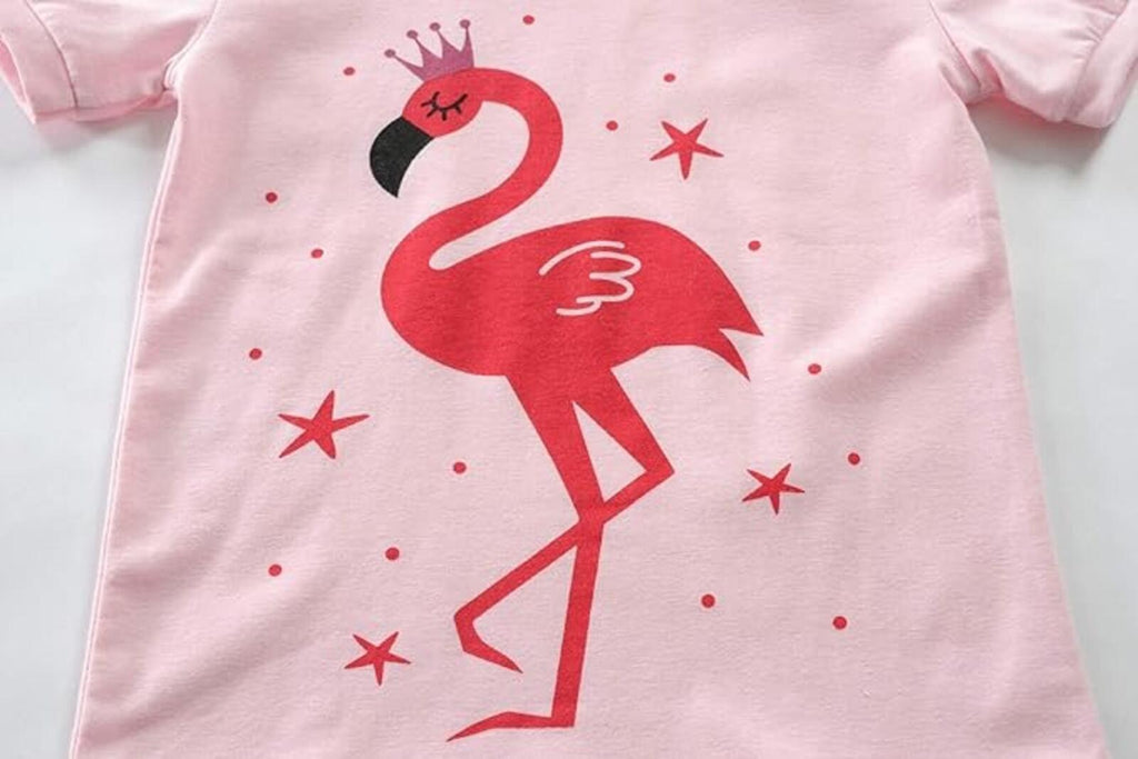 Girls Pink Flamingo Pajama Set Short Sleeve Cotton Size 3T