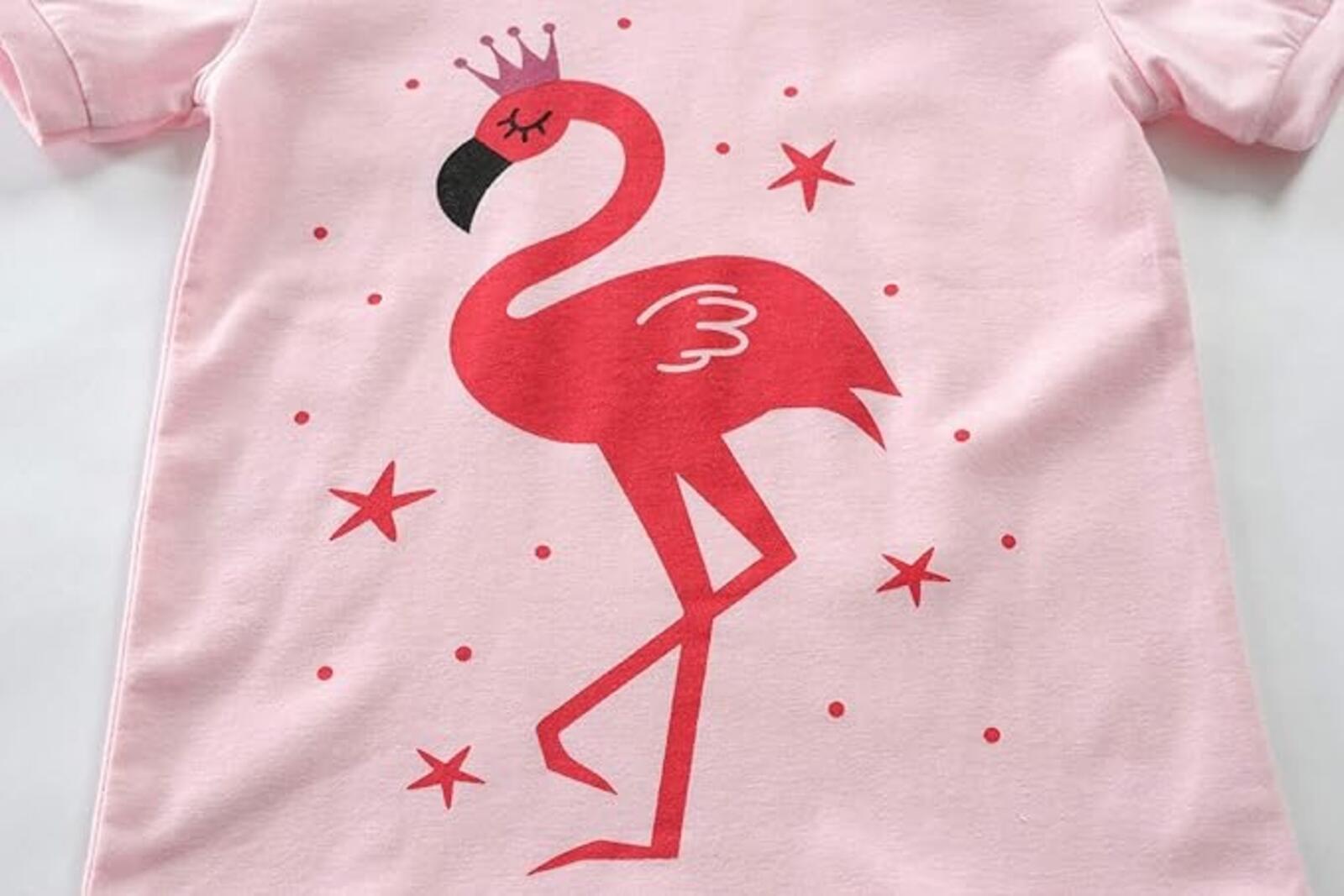 Girls Pink Flamingo Pajama Set Short Sleeve Cotton Size 3T