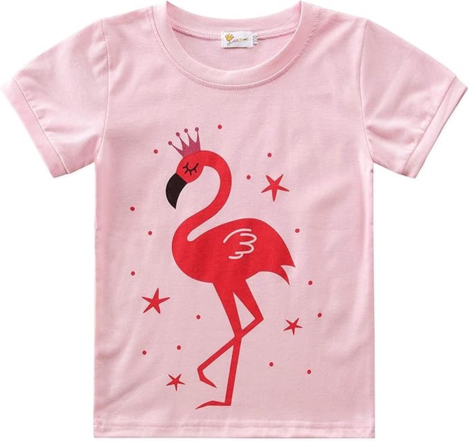 Girls Pink Flamingo Pajama Set Short Sleeve Cotton Size 3T