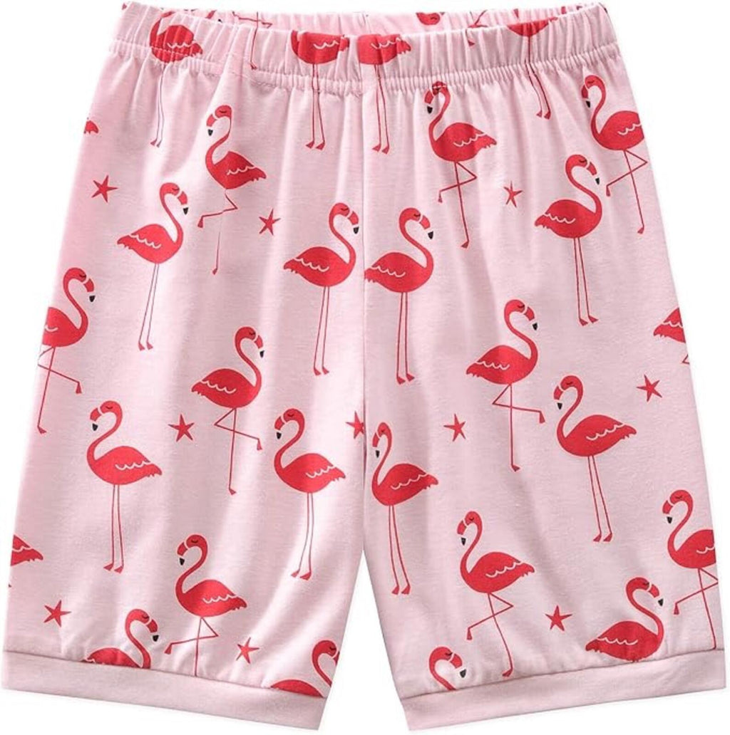 Girls Pink Flamingo Pajama Set Short Sleeve Cotton Size 3T