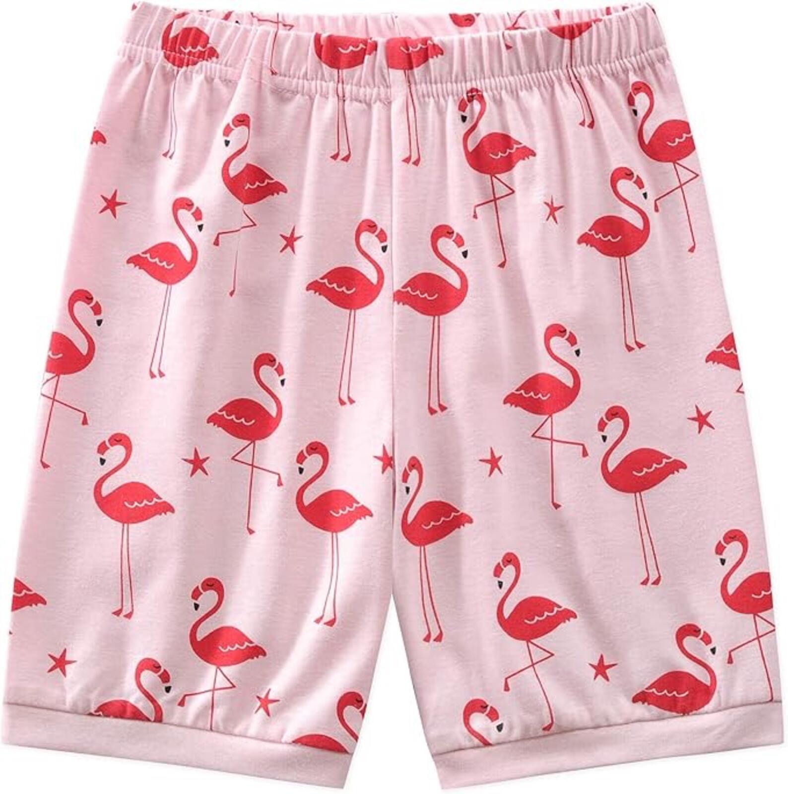 Girls Pink Flamingo Pajama Set Short Sleeve Cotton Size 3T