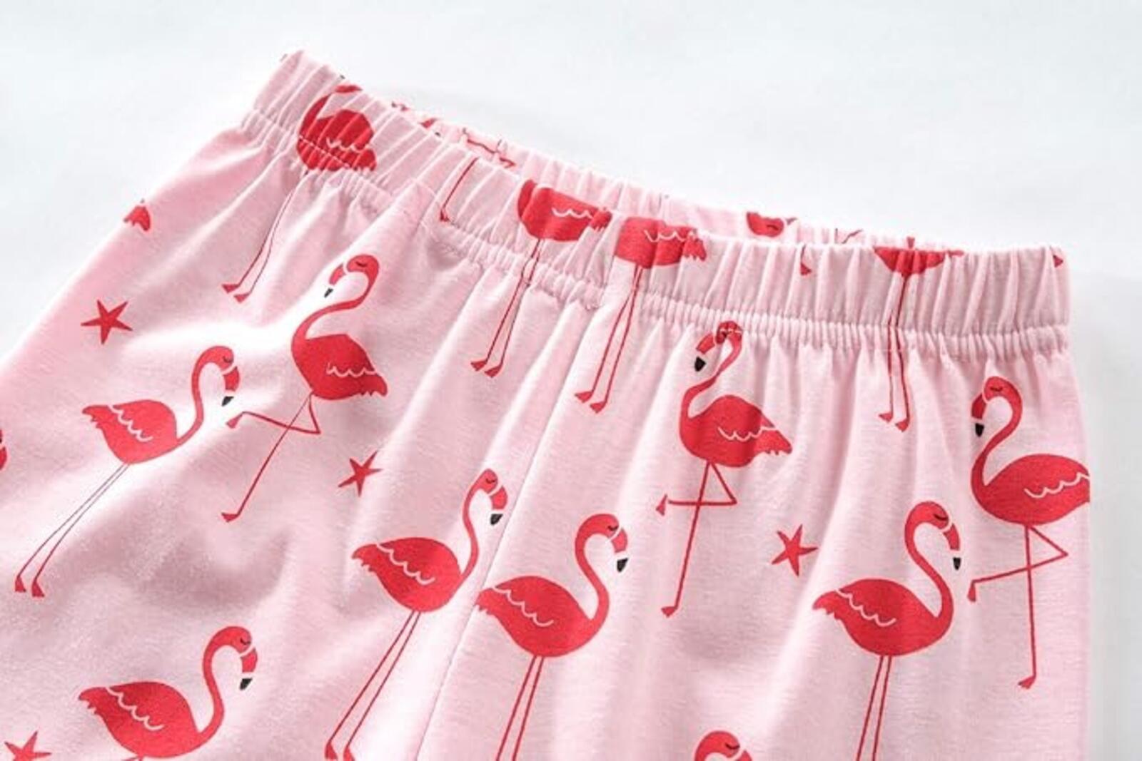 Girls Pink Flamingo Pajama Set Short Sleeve Cotton Size 3T