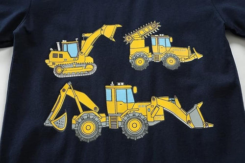Boys Construction Vehicle Pajama Set Navy Blue Size 4T Comfortable Cotton