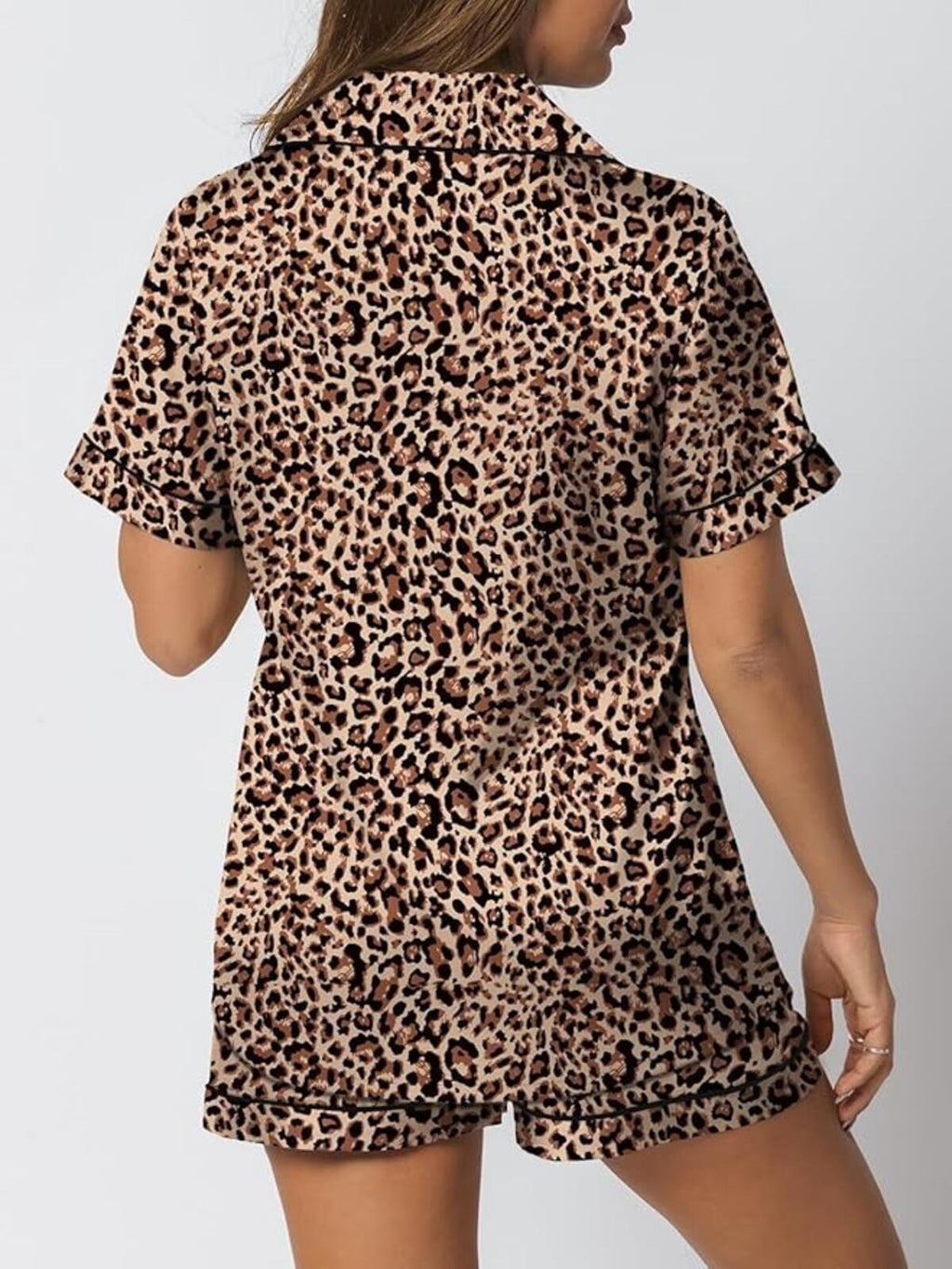 Leopard Print Short Sleeve Pajama Set - Soft Lightweight Sleepwear, Size S