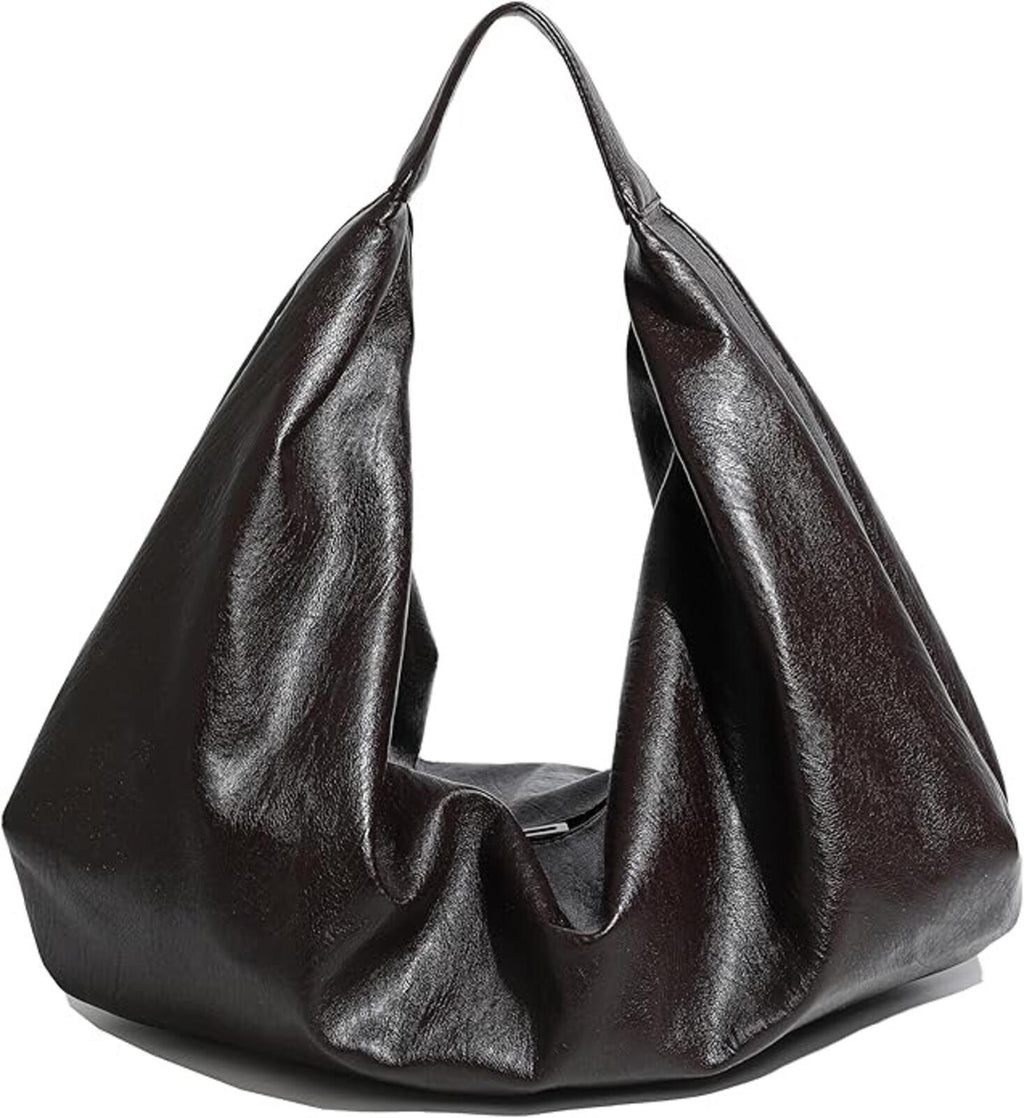 Women's Large Vegan Leather Slouchy Crescent Tote Shoulder Bag