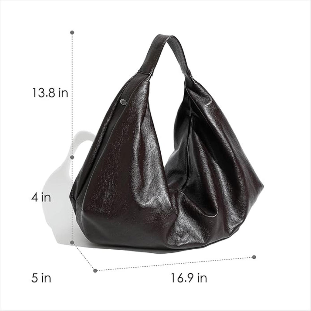 Women's Large Vegan Leather Slouchy Crescent Tote Shoulder Bag