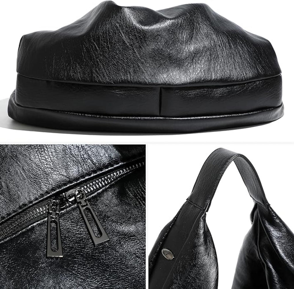 Women's Large Vegan Leather Slouchy Crescent Tote Shoulder Bag