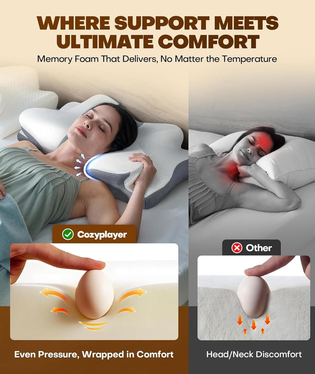 Cozyplayer No More Aches Cervical Pillow — Adjustable Memory Foam | Light Grey