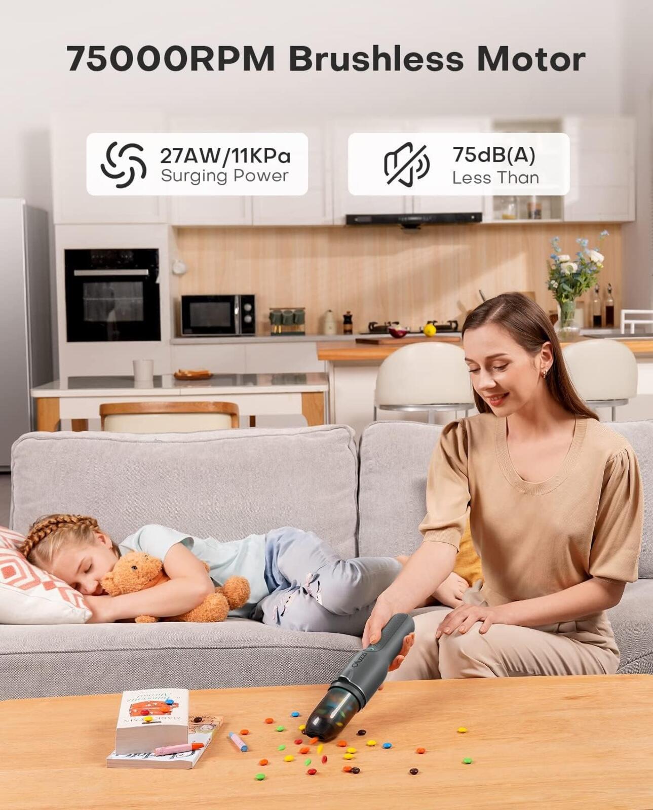 Ofuzzi Slim H7 Pro Cordless Rechargeable Handheld Vacuum — LED Light | Gray