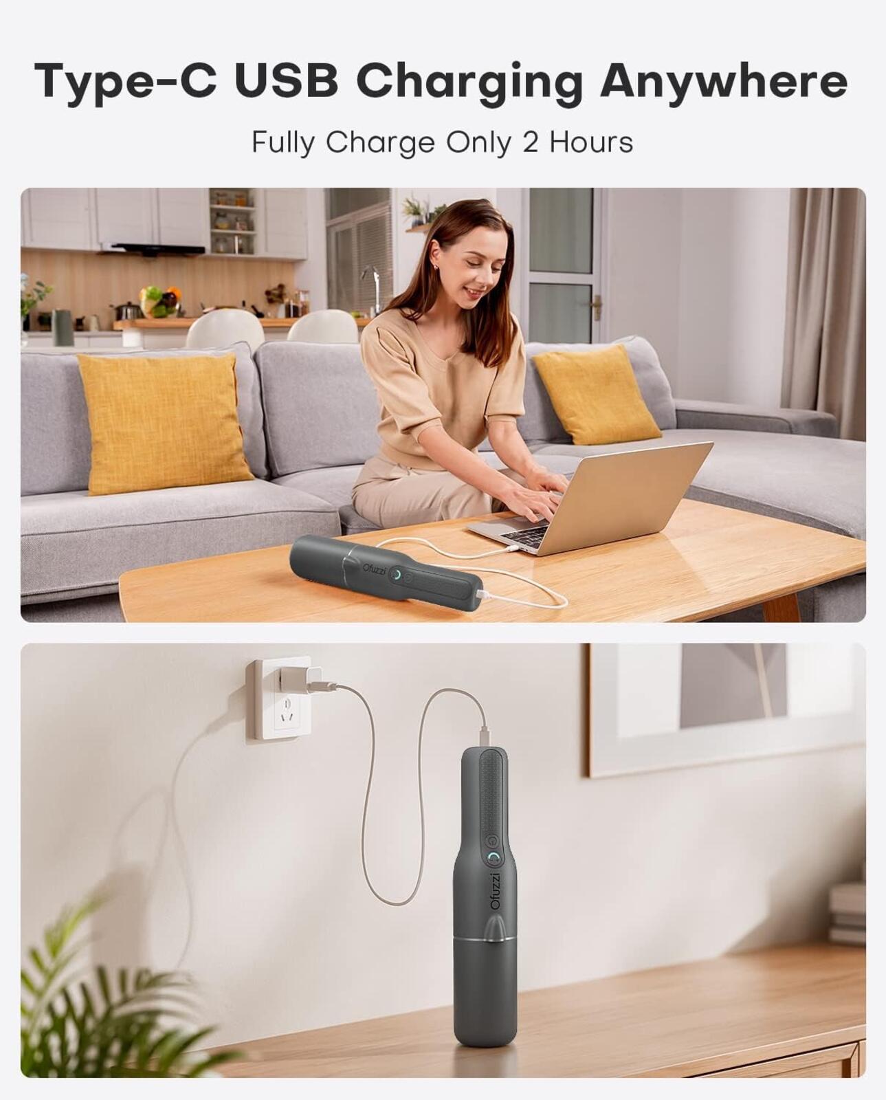Ofuzzi Slim H7 Pro Cordless Rechargeable Handheld Vacuum — LED Light | Gray