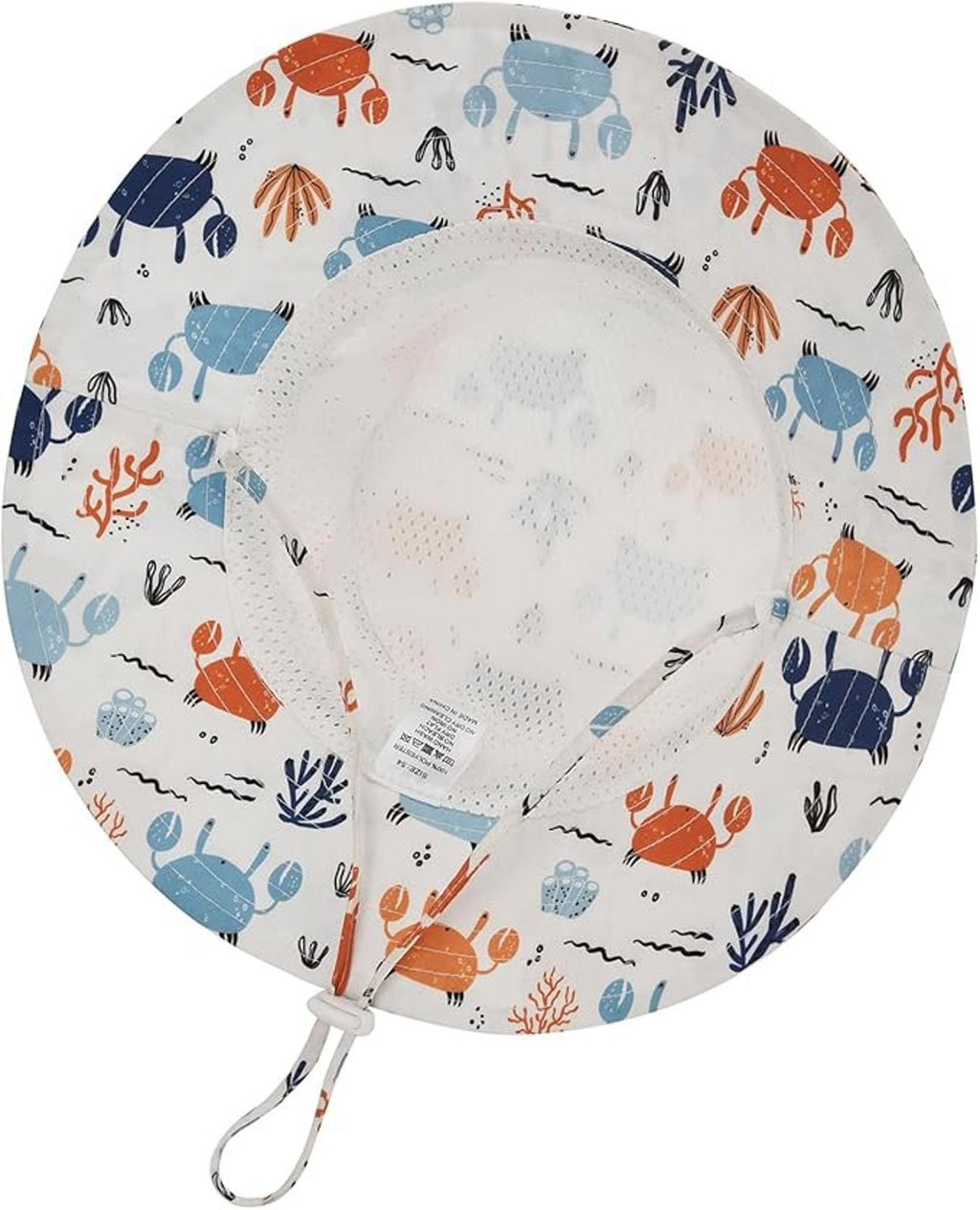 Kids Bucket Hat with Crab Print Adjustable Chin Strap White|Blue|Orange