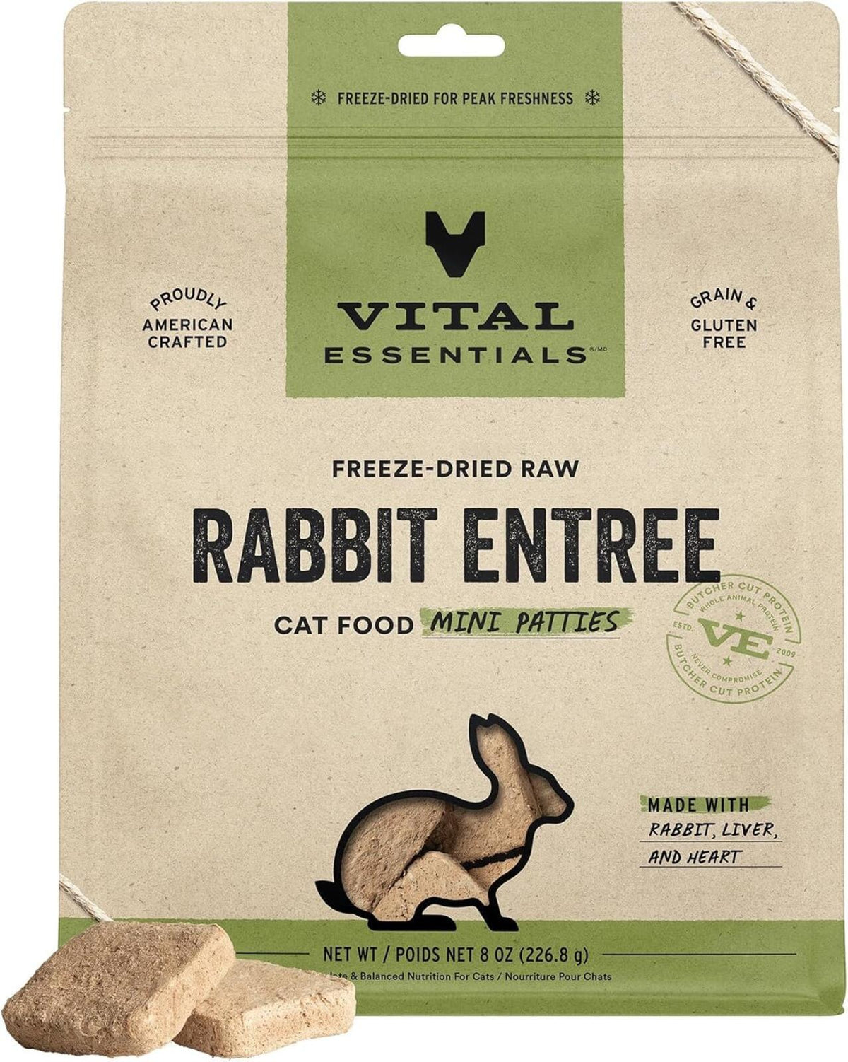 Vital Essentials Freeze Dried Raw Rabbit Mini Patties for Cats 8 oz
