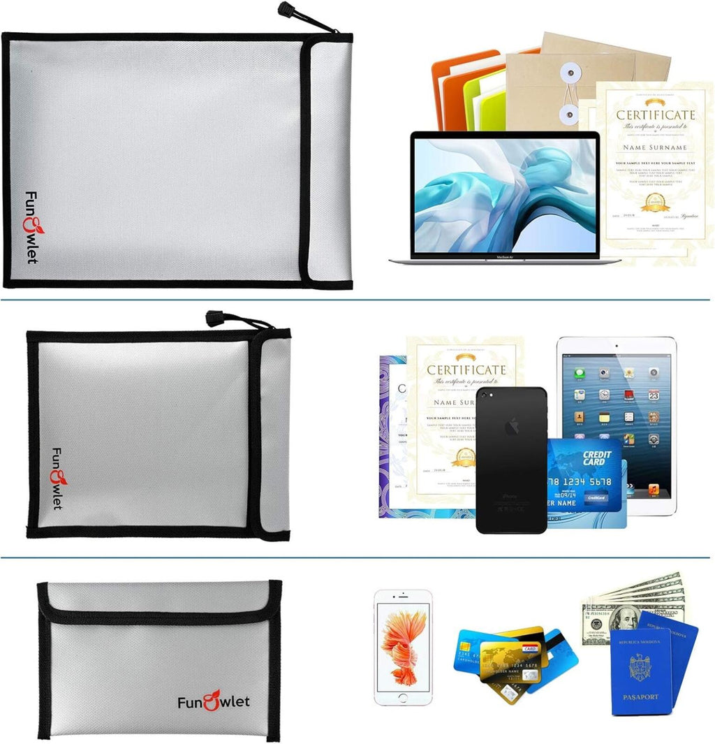 Fireproof & Waterproof Document Bag Set 3 Pack