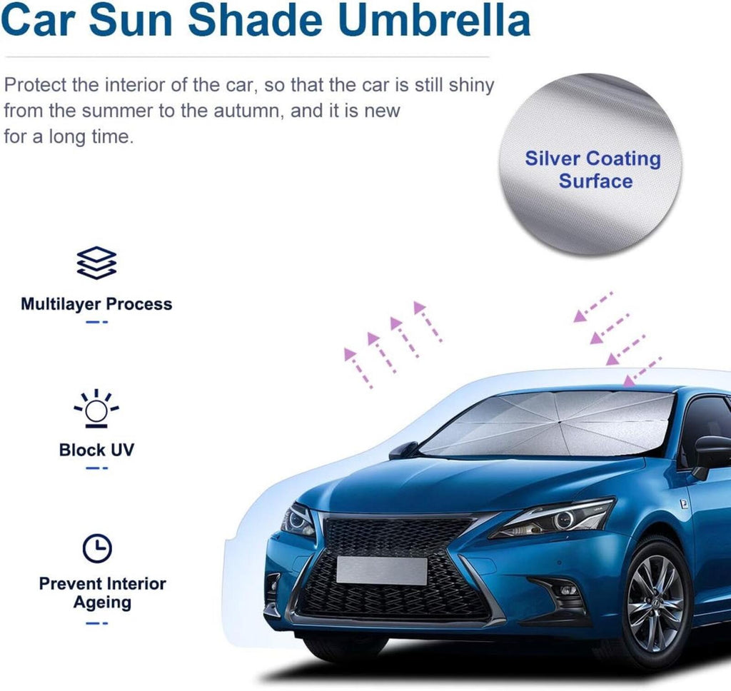 44 x 25 Car Windshield Sun Shade Umbrella — UV Heat Shield, Foldable Reflector