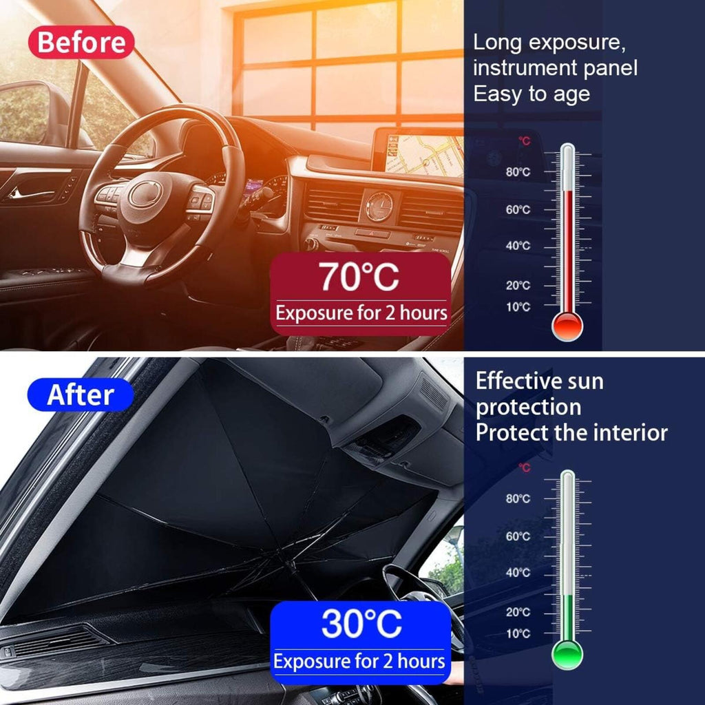 44 x 25 Car Windshield Sun Shade Umbrella — UV Heat Shield, Foldable Reflector