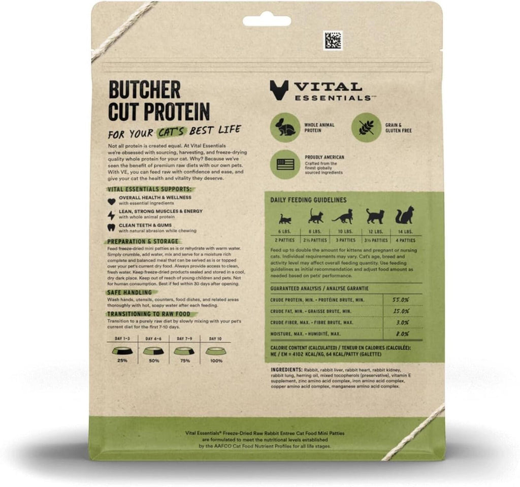 Vital Essentials Freeze Dried Raw Rabbit Mini Patties for Cats 8 oz