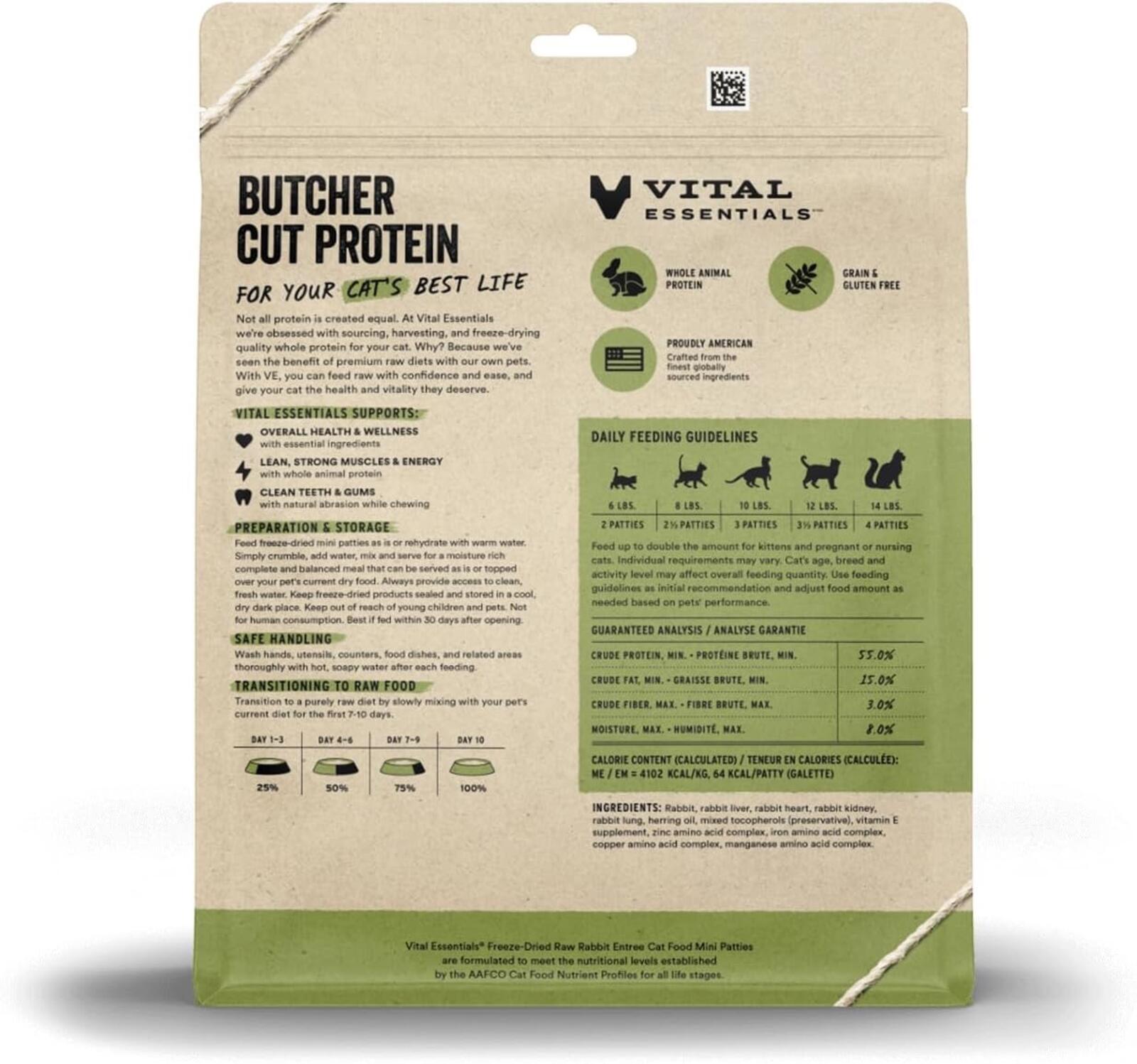 Vital Essentials Freeze-Dried Raw Rabbit Mini Patties | 8 oz