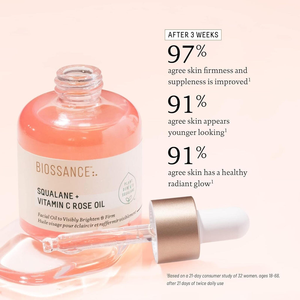Biossance Vitamin C Rose Facial Oil – Glow, Firm, Deep Hydration (1.01 Fl Oz)