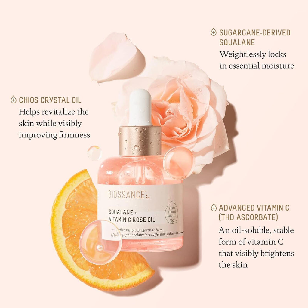Biossance Vitamin C Rose Facial Oil – Glow, Firm, Deep Hydration (1.01 Fl Oz)